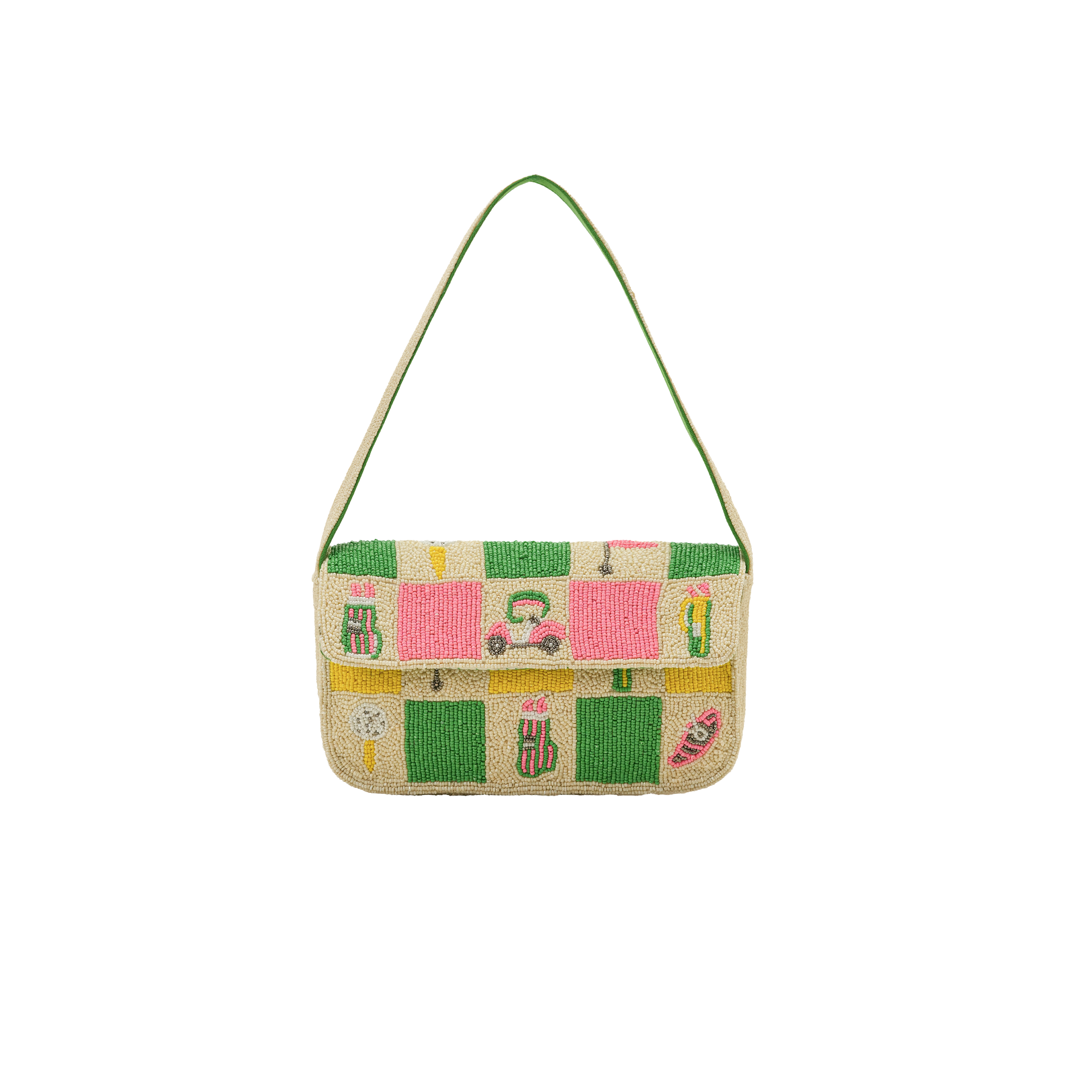 Large Checkered Golf Beaded Shoulder Bag