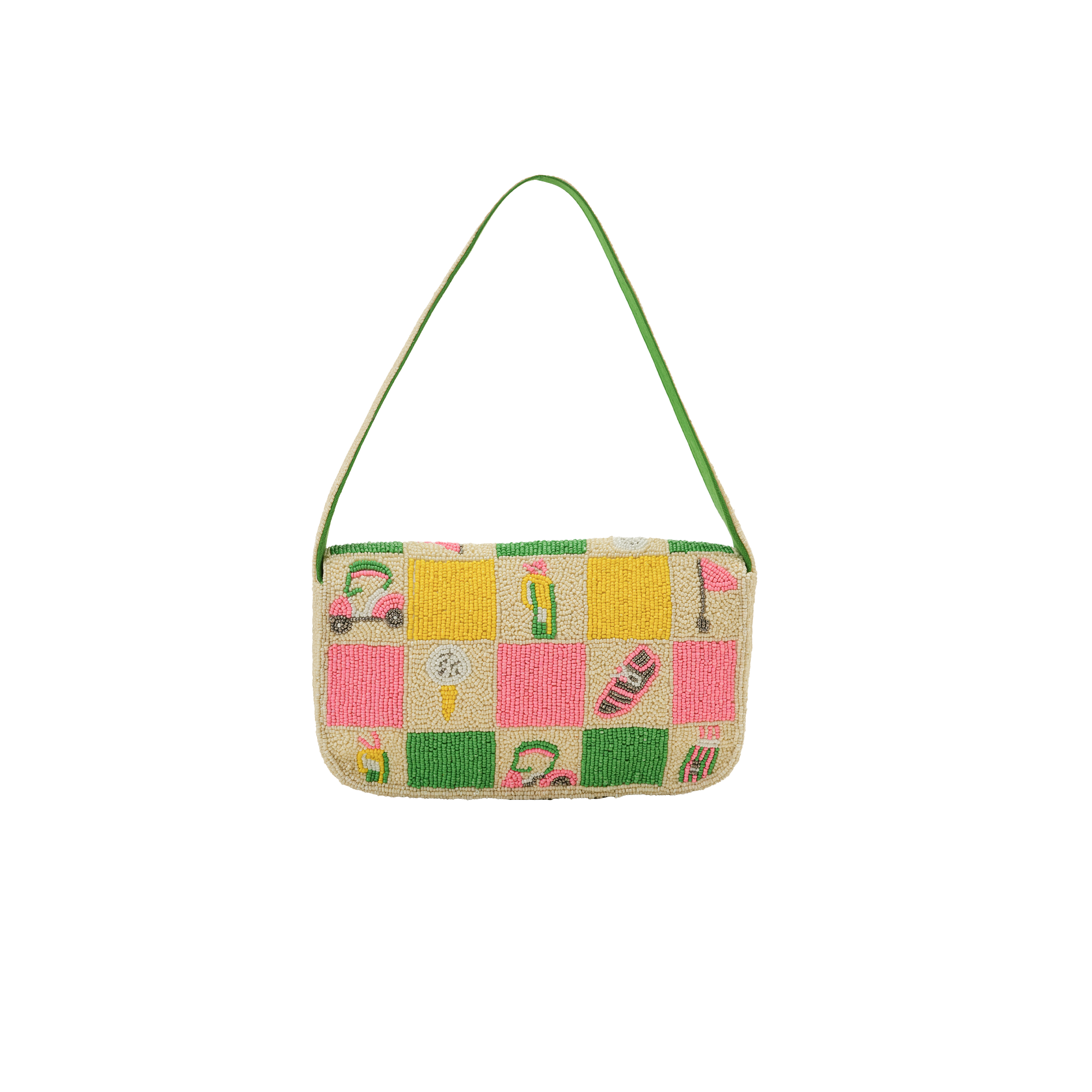 Large Checkered Golf Beaded Shoulder Bag
