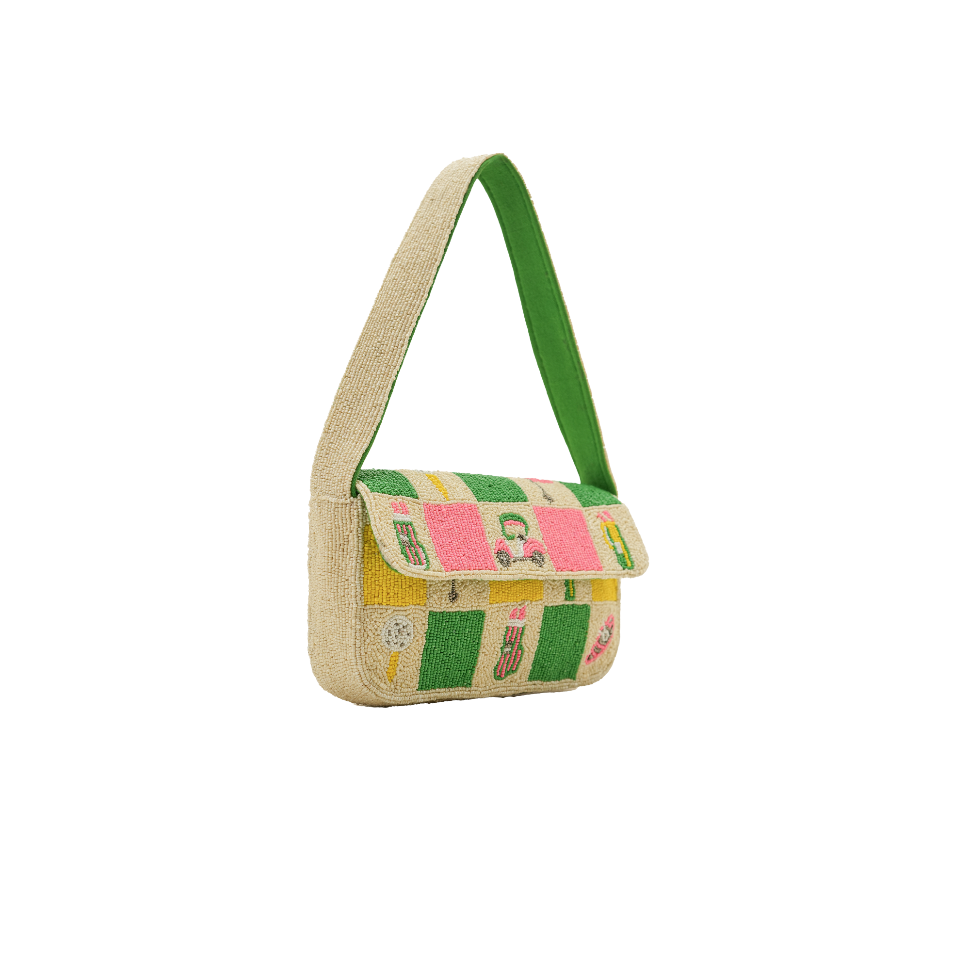 Large Checkered Golf Beaded Shoulder Bag