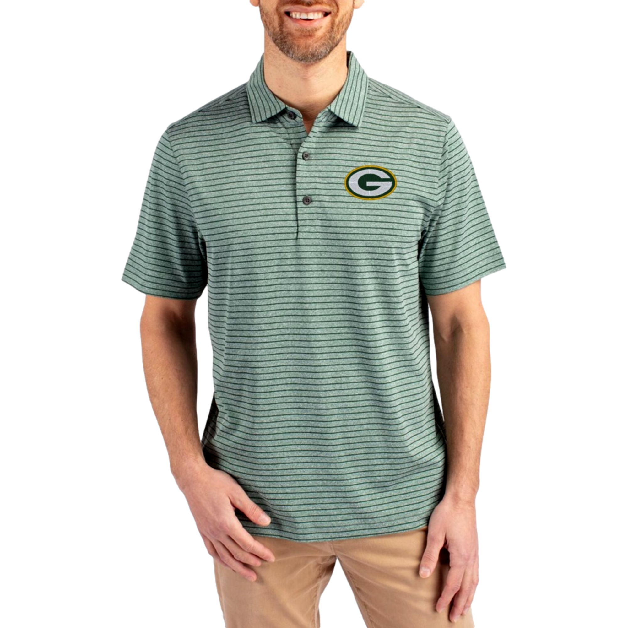 Green Bay Packers Forge Eco Heather Striped Men's Short Sleeve Golf Polo Shirt