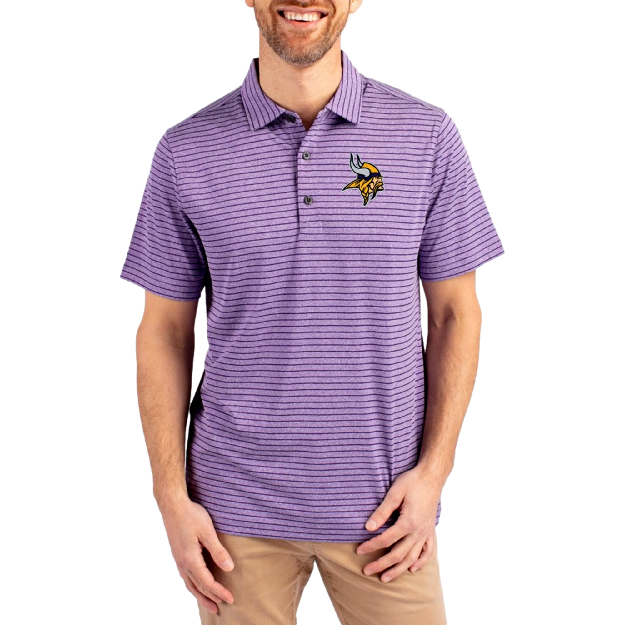 Minnesota Vikings Forge Eco Heather Stripe Men's Short Sleeve Golf Polo Shirt