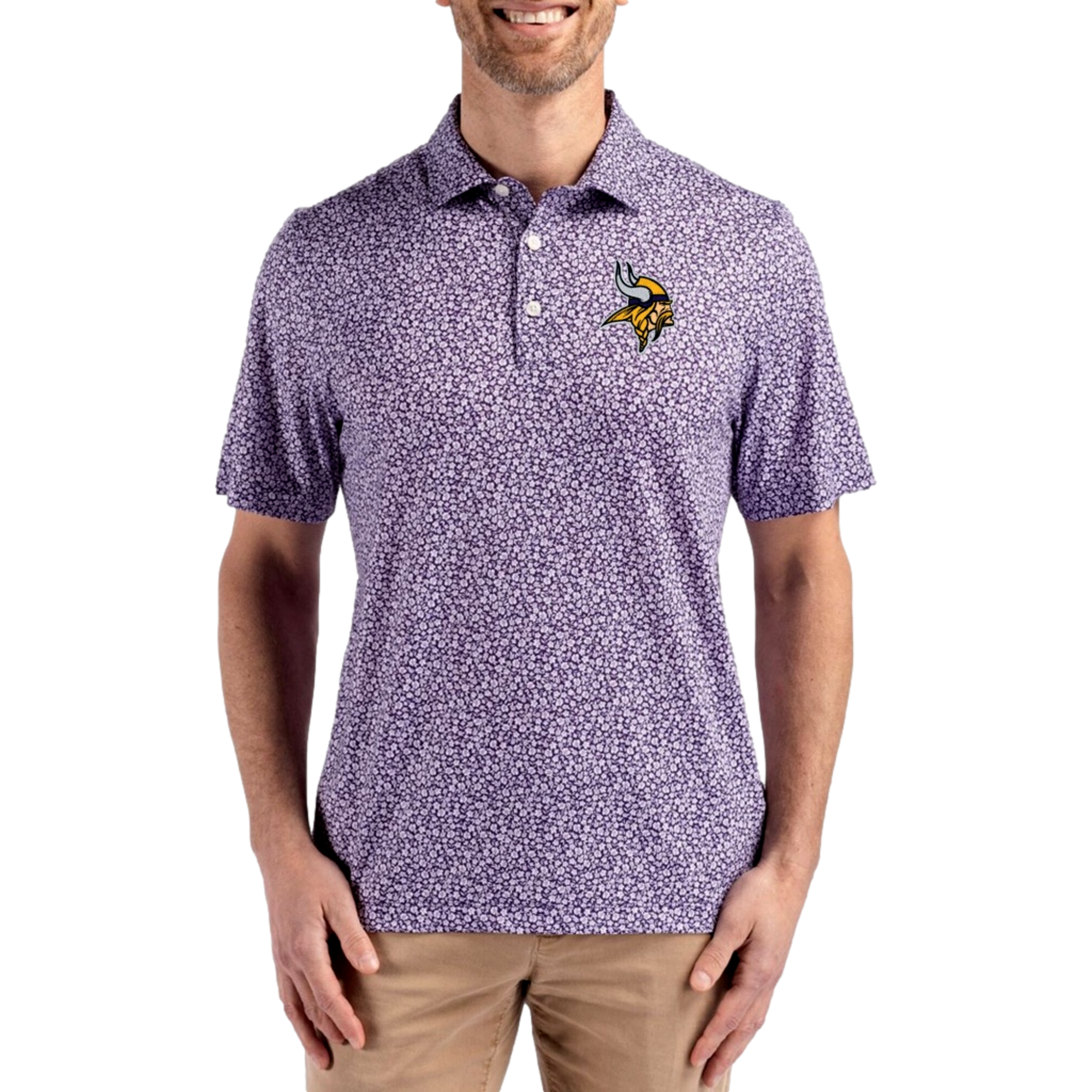 Minnesota Vikings Pike Eco Flora Print Men's Short Sleeve Golf Polo Shirt