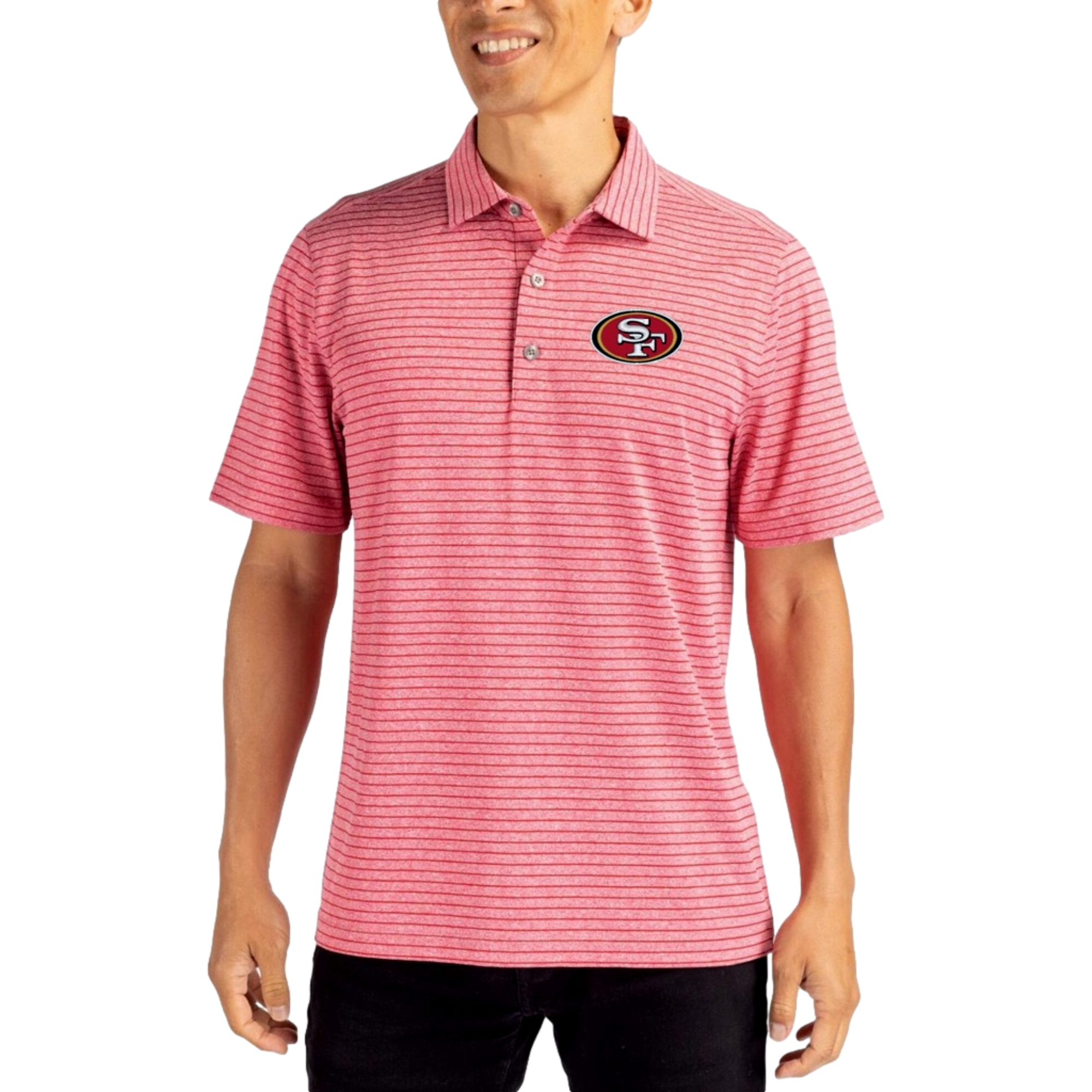 San Francisco 49ers Forge Eco Heather Striped Men's Short Sleeve Golf Polo Shirt