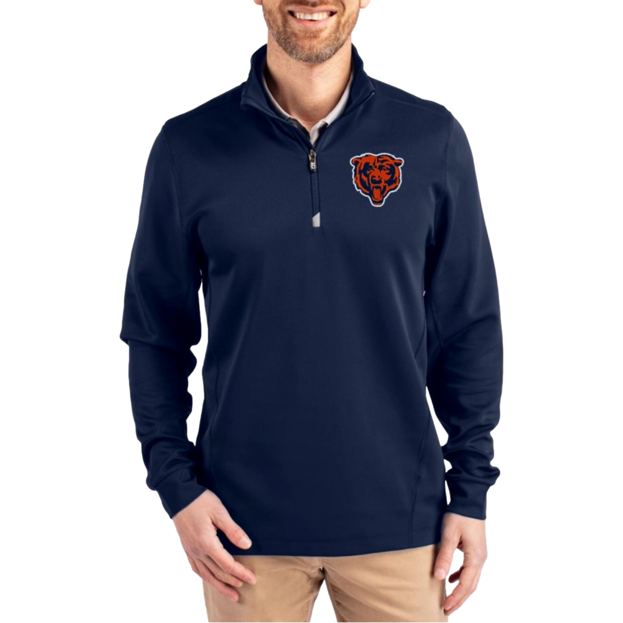 Men's Cutter & Buck Navy Chicago Bears Throwback Logo Traverse Stretch Quarter-Zip Pullover Top