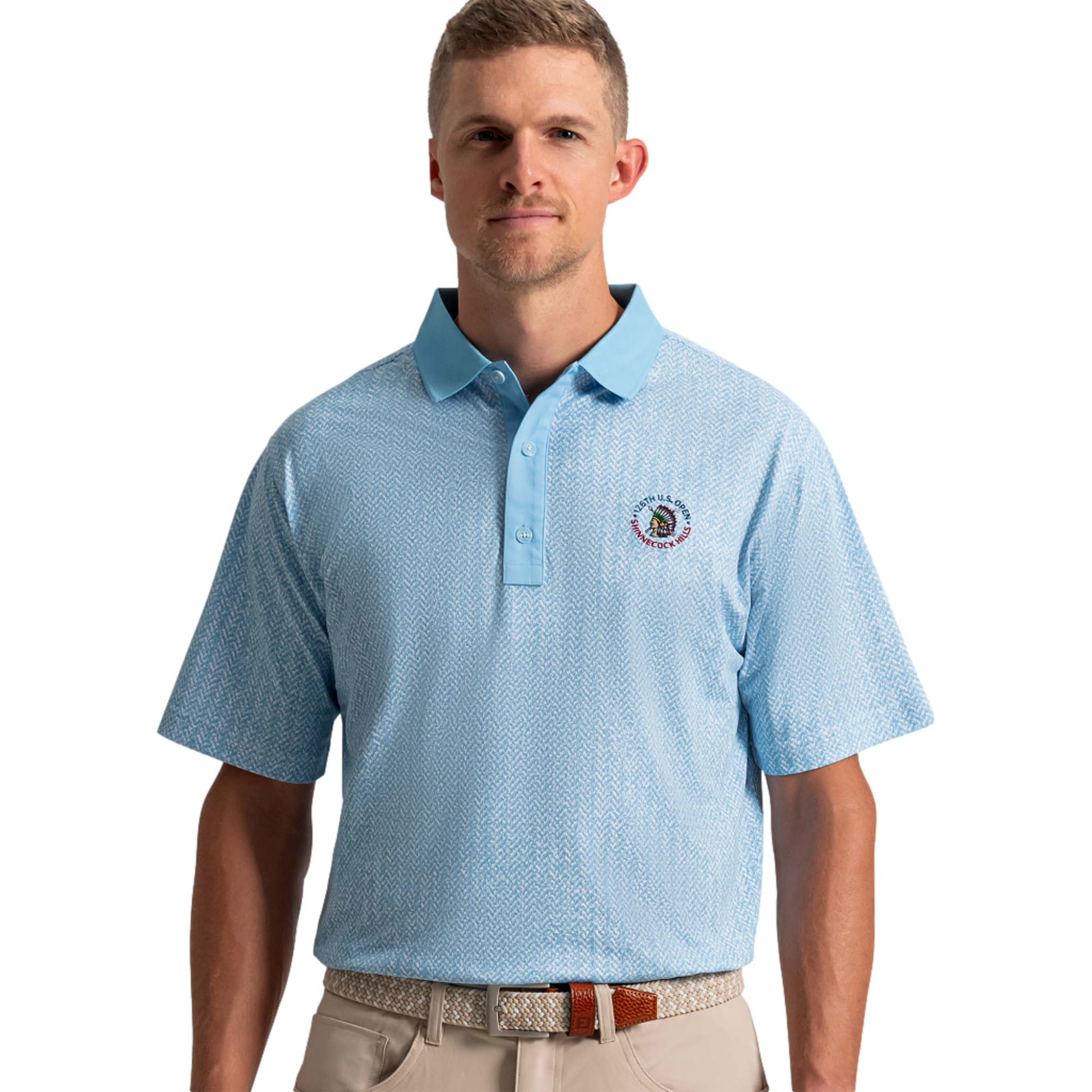 US Open Pique Herringbone Texture Print Men's Golf Polo Shirt