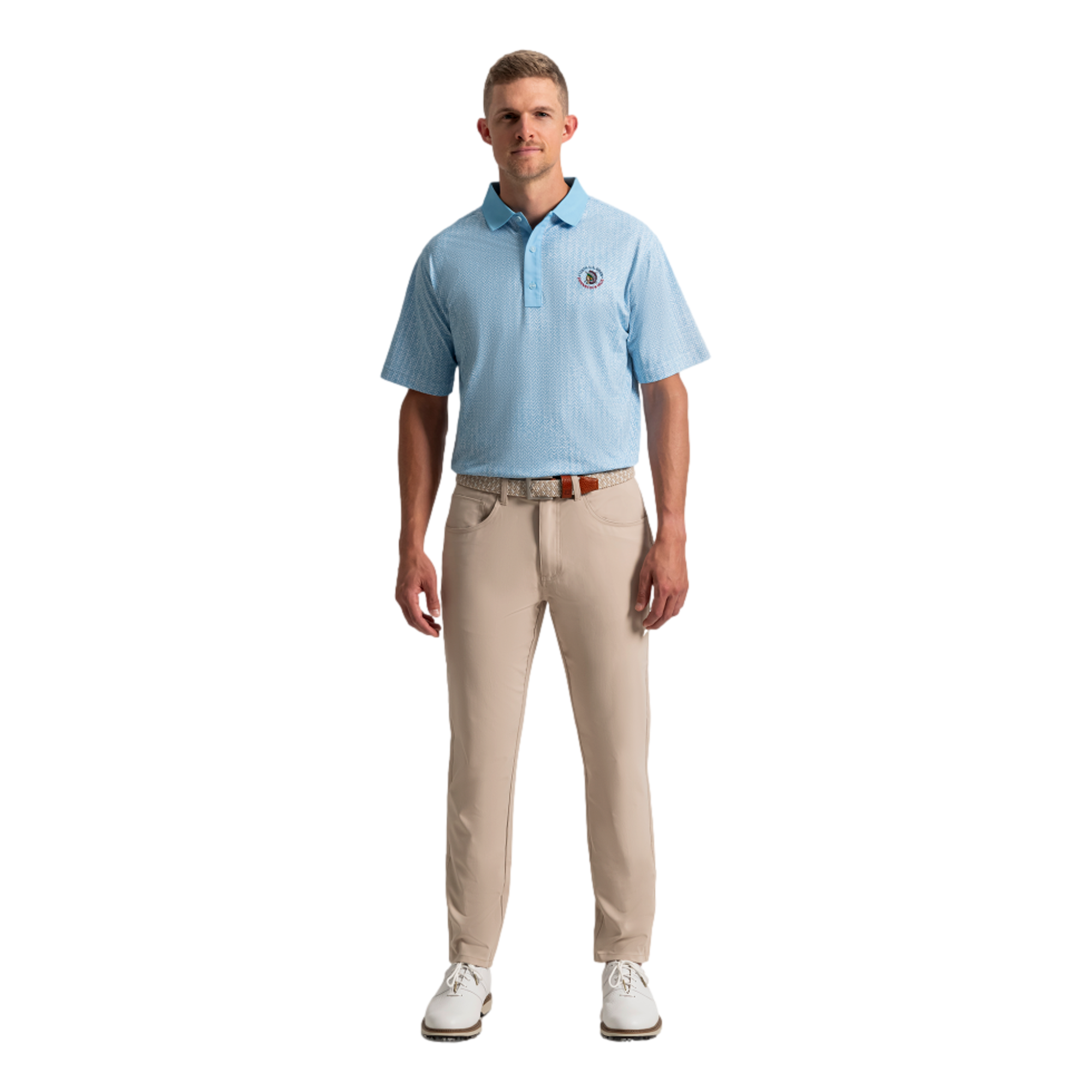 US Open Pique Herringbone Texture Print Men's Golf Polo Shirt