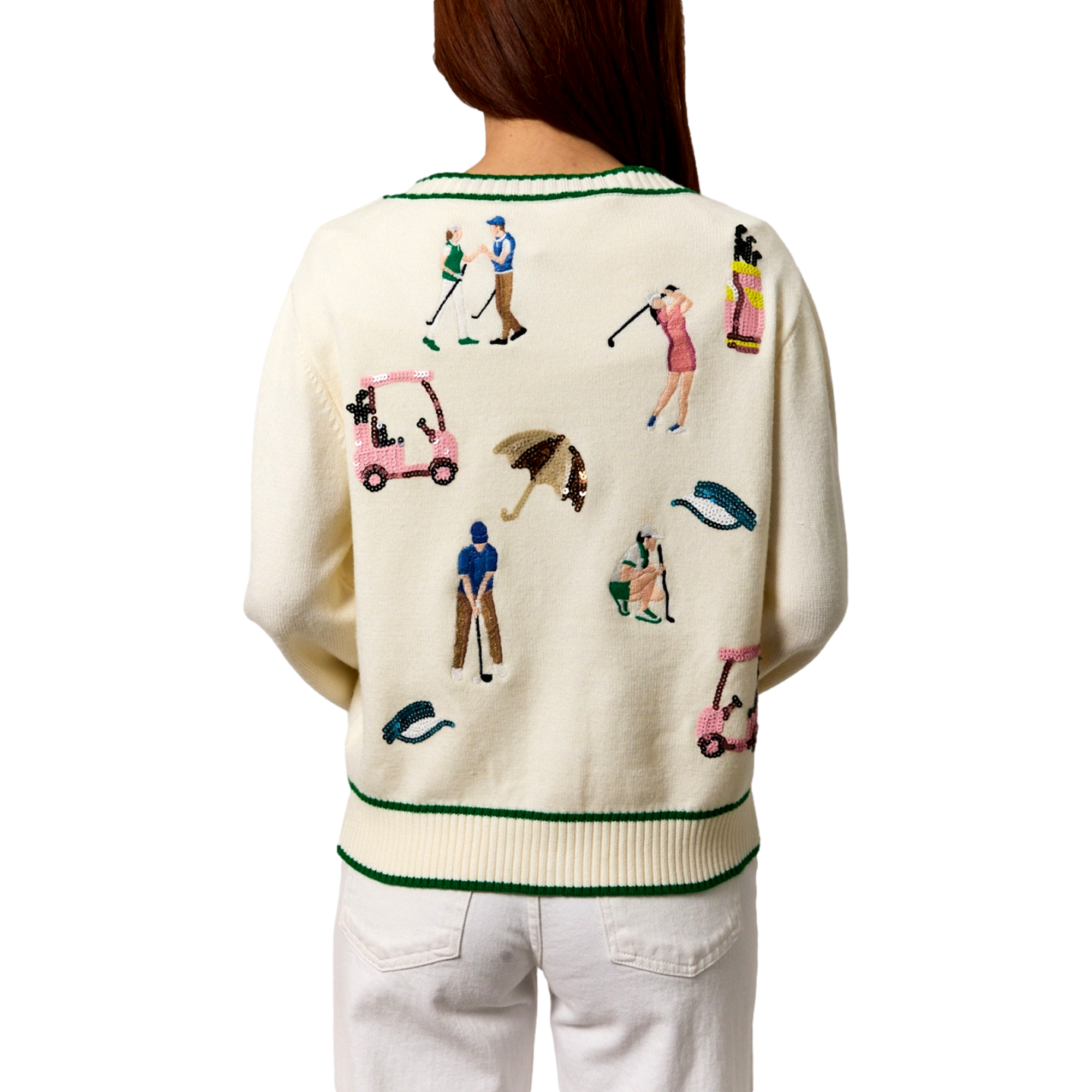 Sequin Icon Embroidered Women's Cardigan Golf Sweater