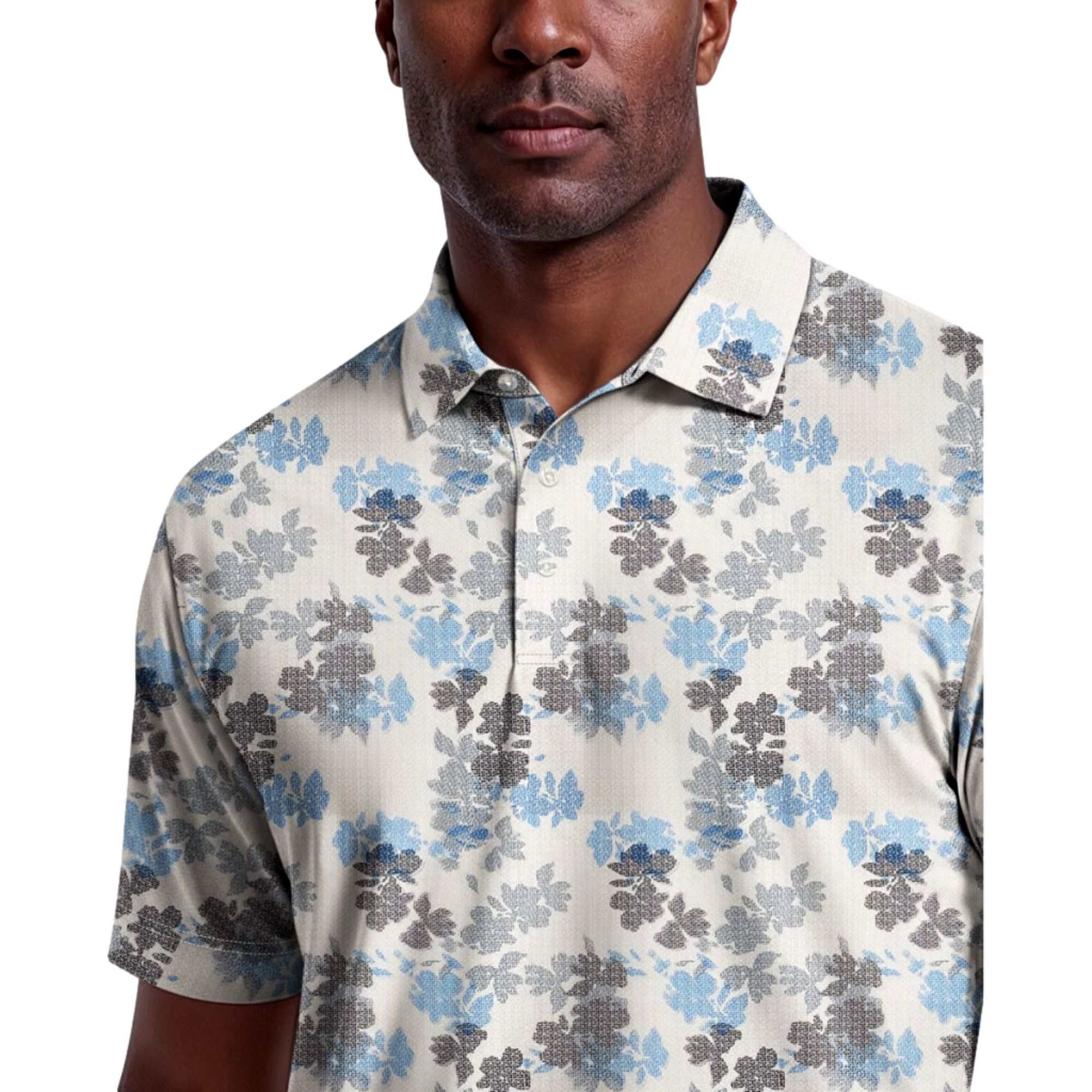 Geometric Textured Floral Print Men's Golf Polo Shirt