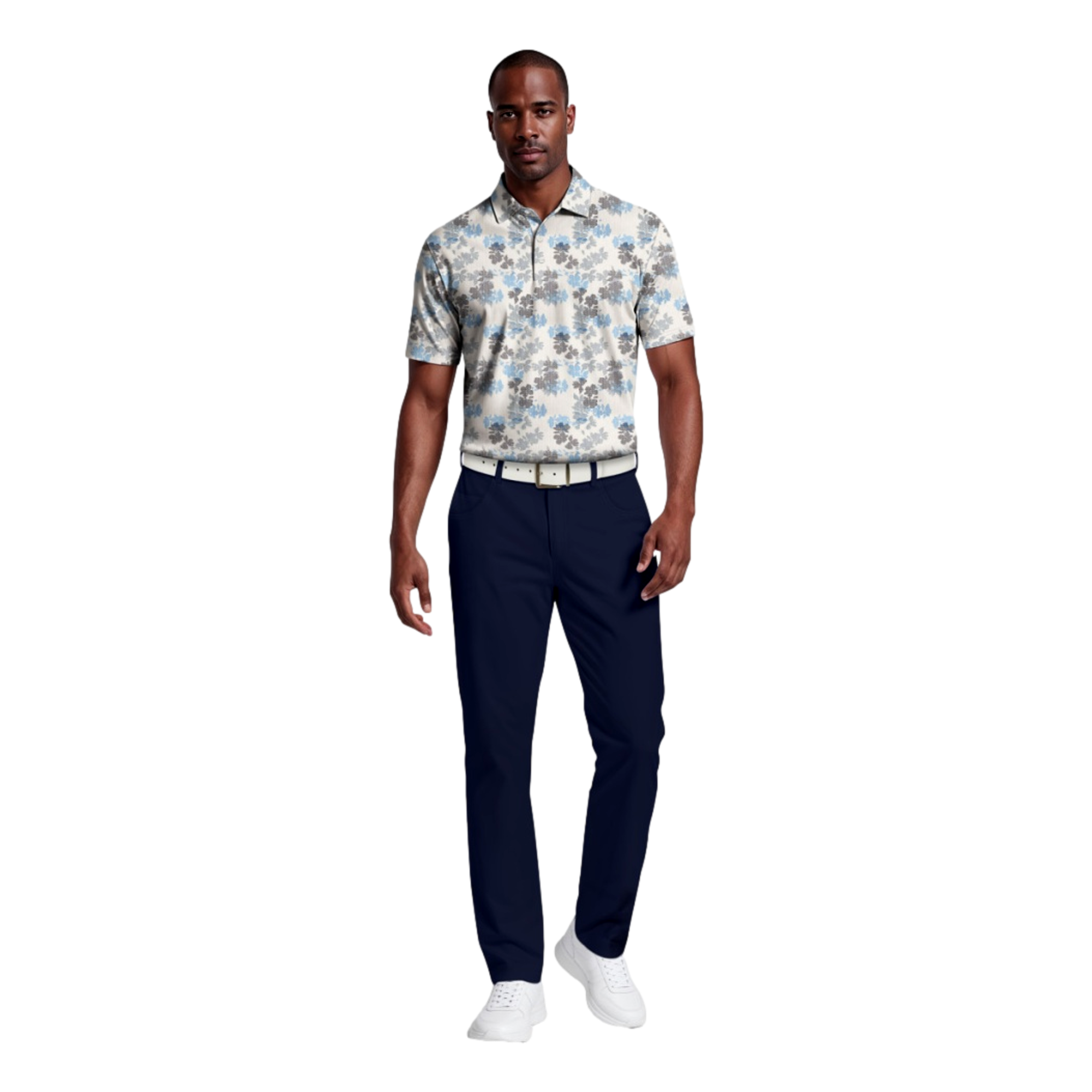 Geometric Textured Floral Print Men's Golf Polo Shirt