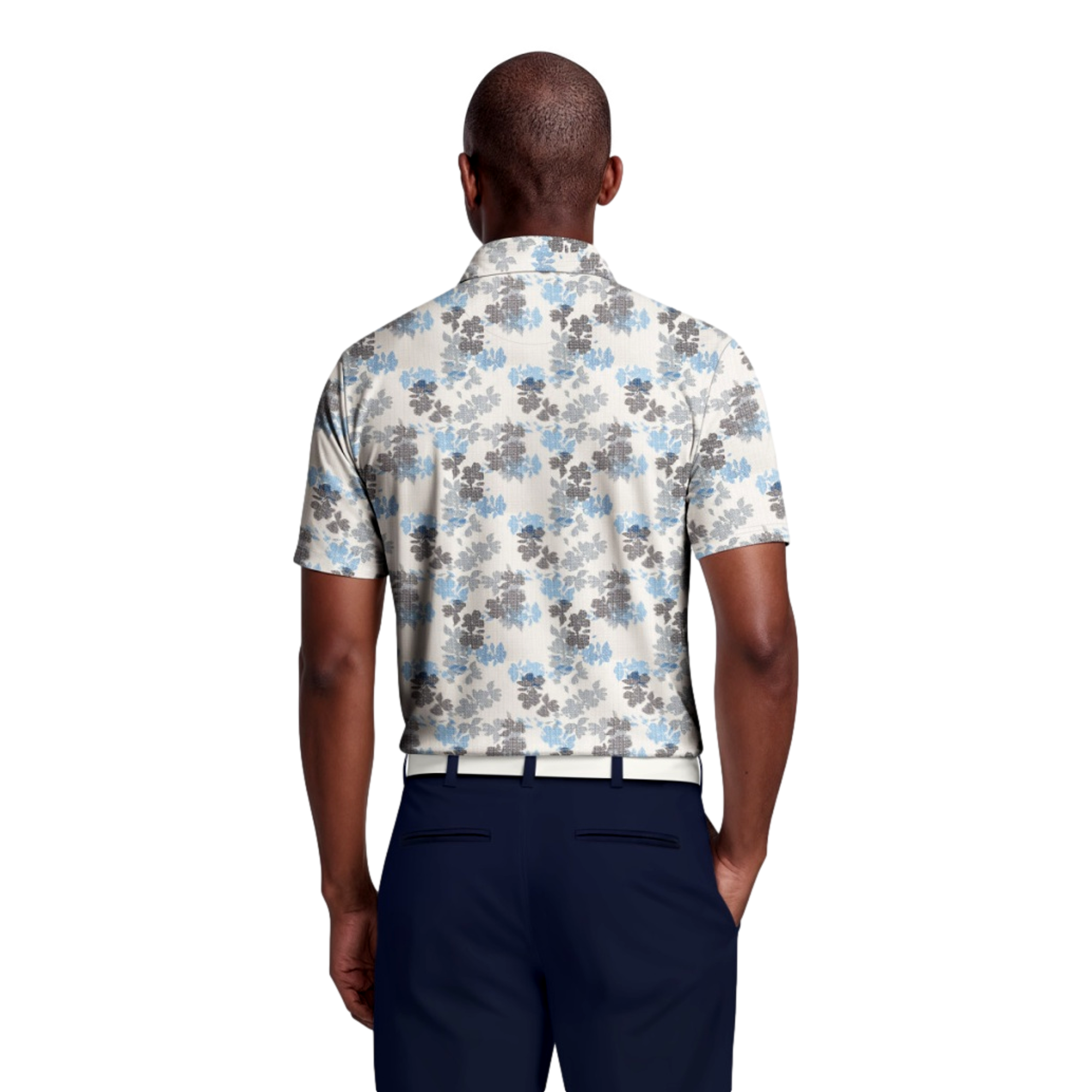 Geometric Textured Floral Print Men's Golf Polo Shirt