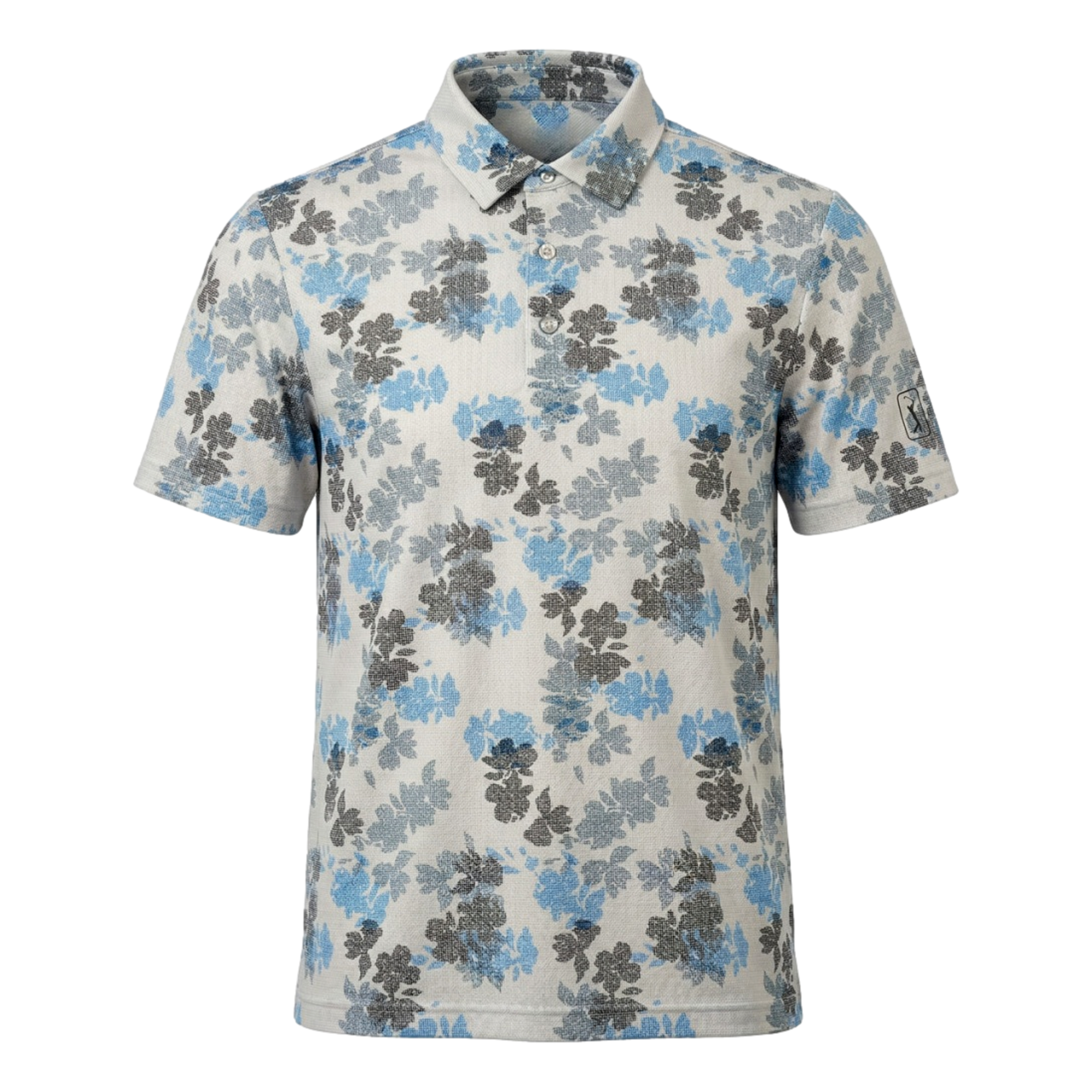 Geometric Textured Floral Print Men's Golf Polo Shirt