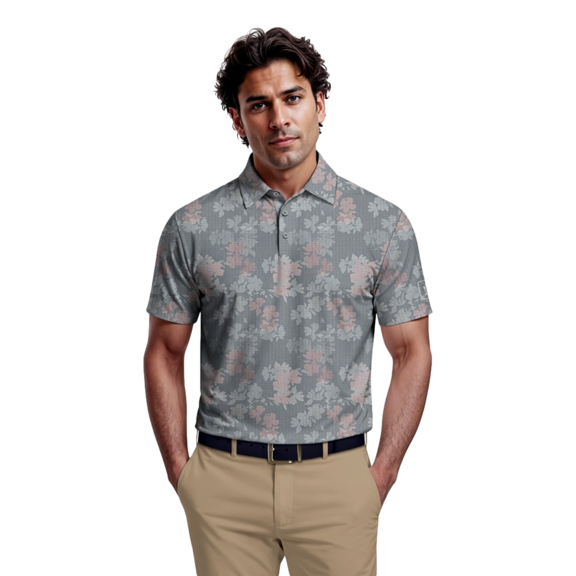 Geometric Textured Floral Print Men's Golf Polo Shirt