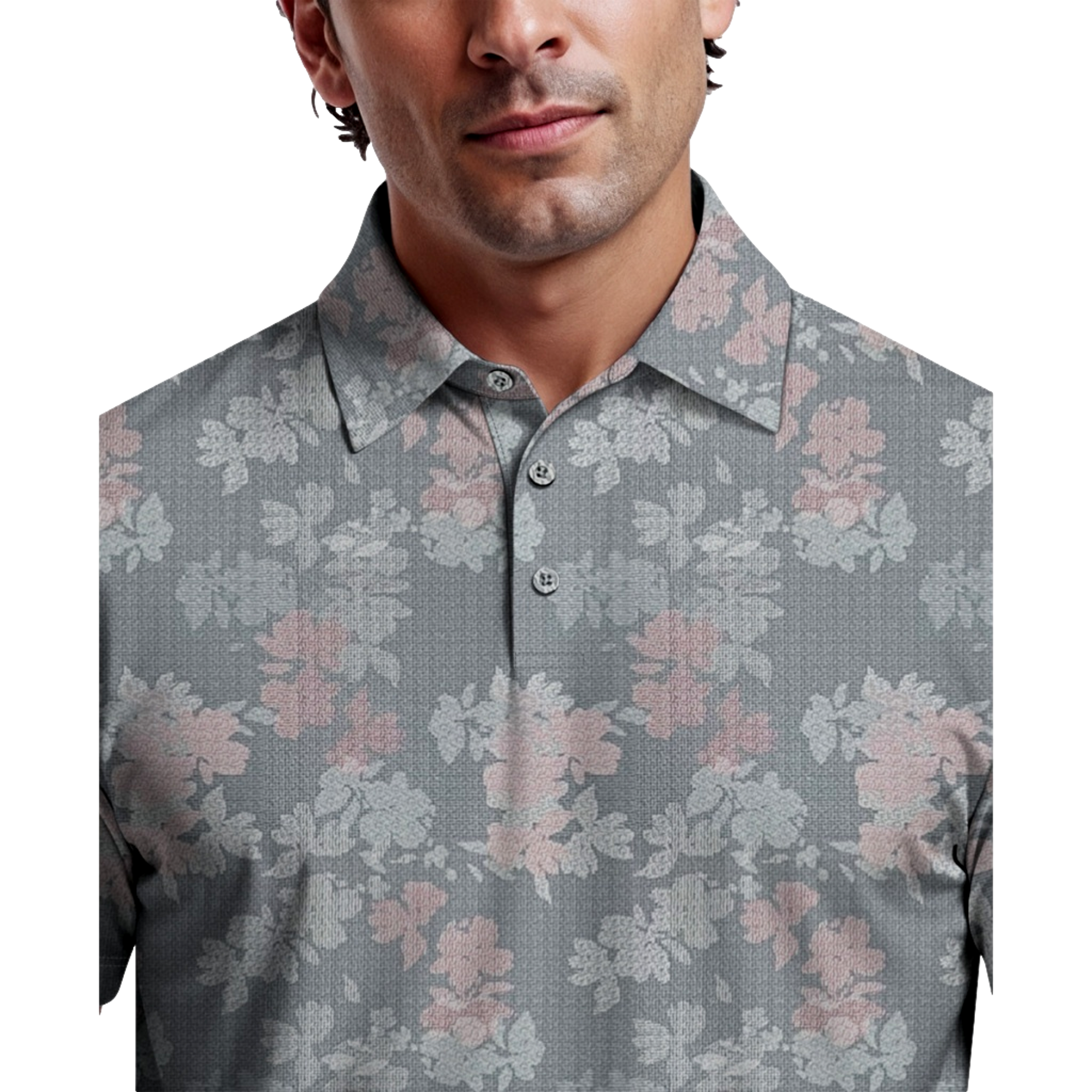Geometric Textured Floral Print Men's Golf Polo Shirt