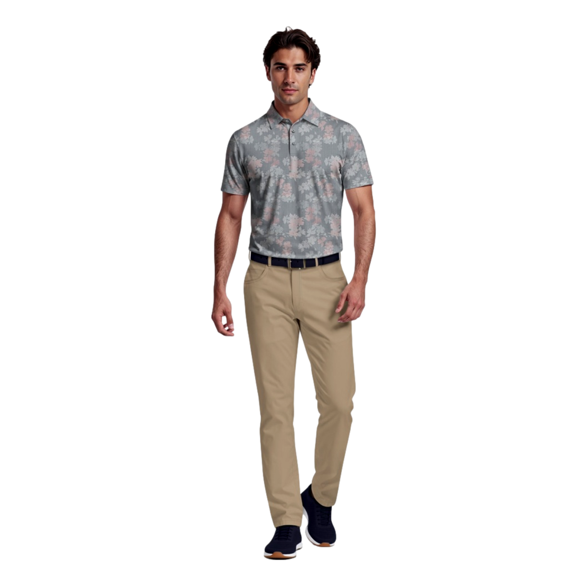 Geometric Textured Floral Print Men's Golf Polo Shirt