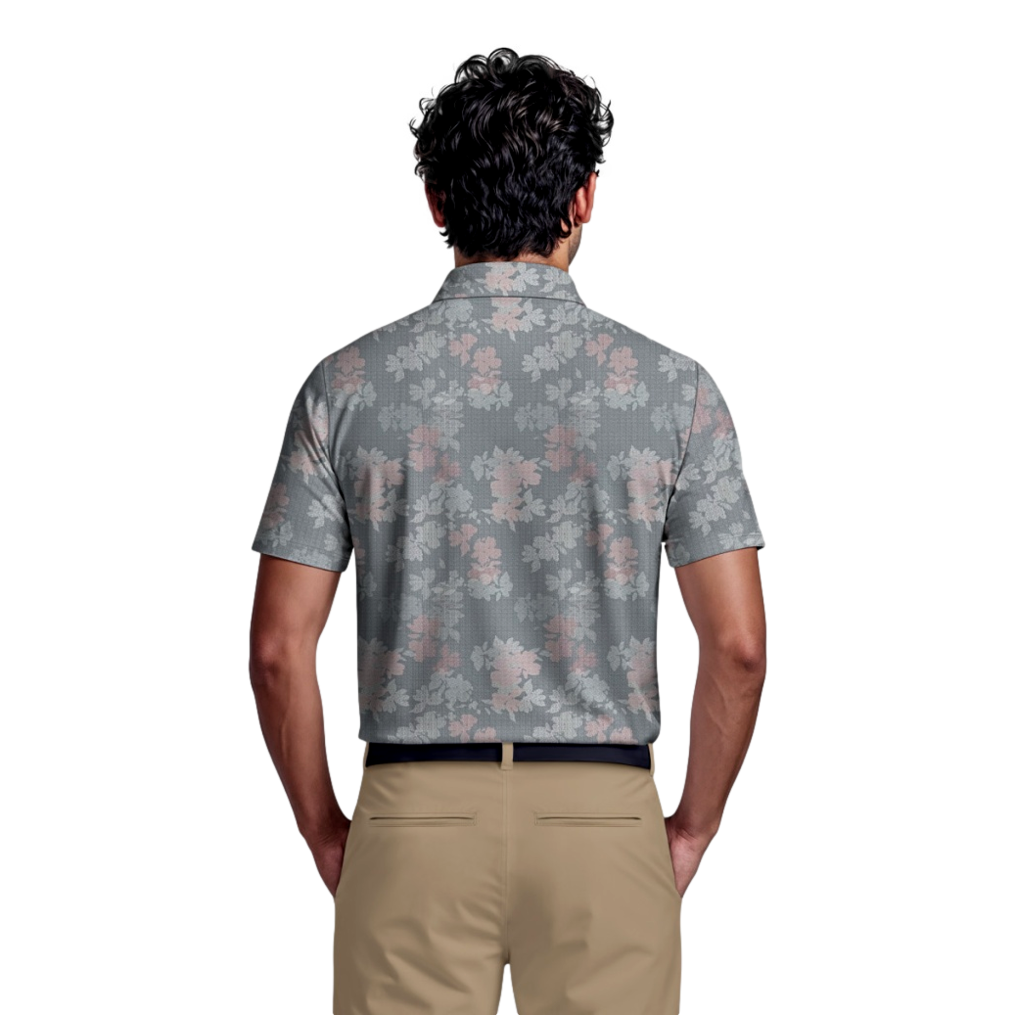 Geometric Textured Floral Print Men's Golf Polo Shirt