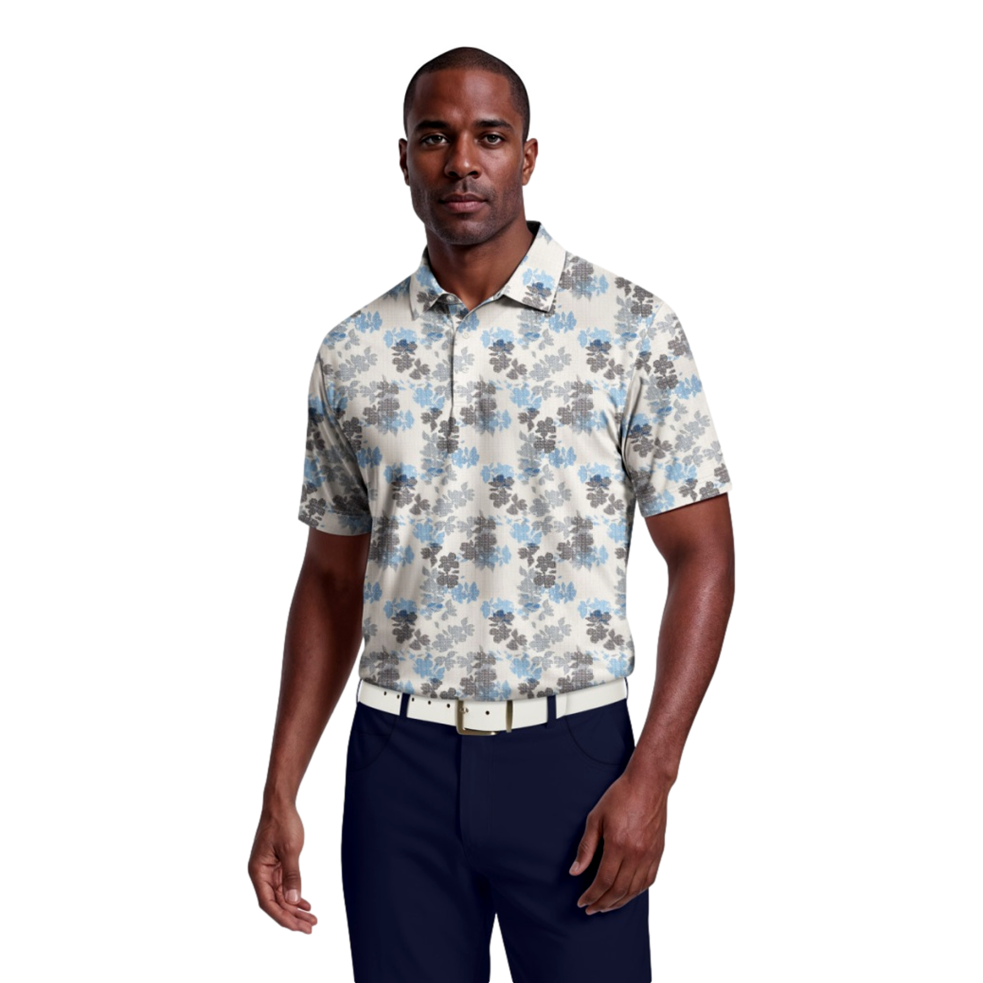 Geometric Textured Floral Print Men's Golf Polo Shirt