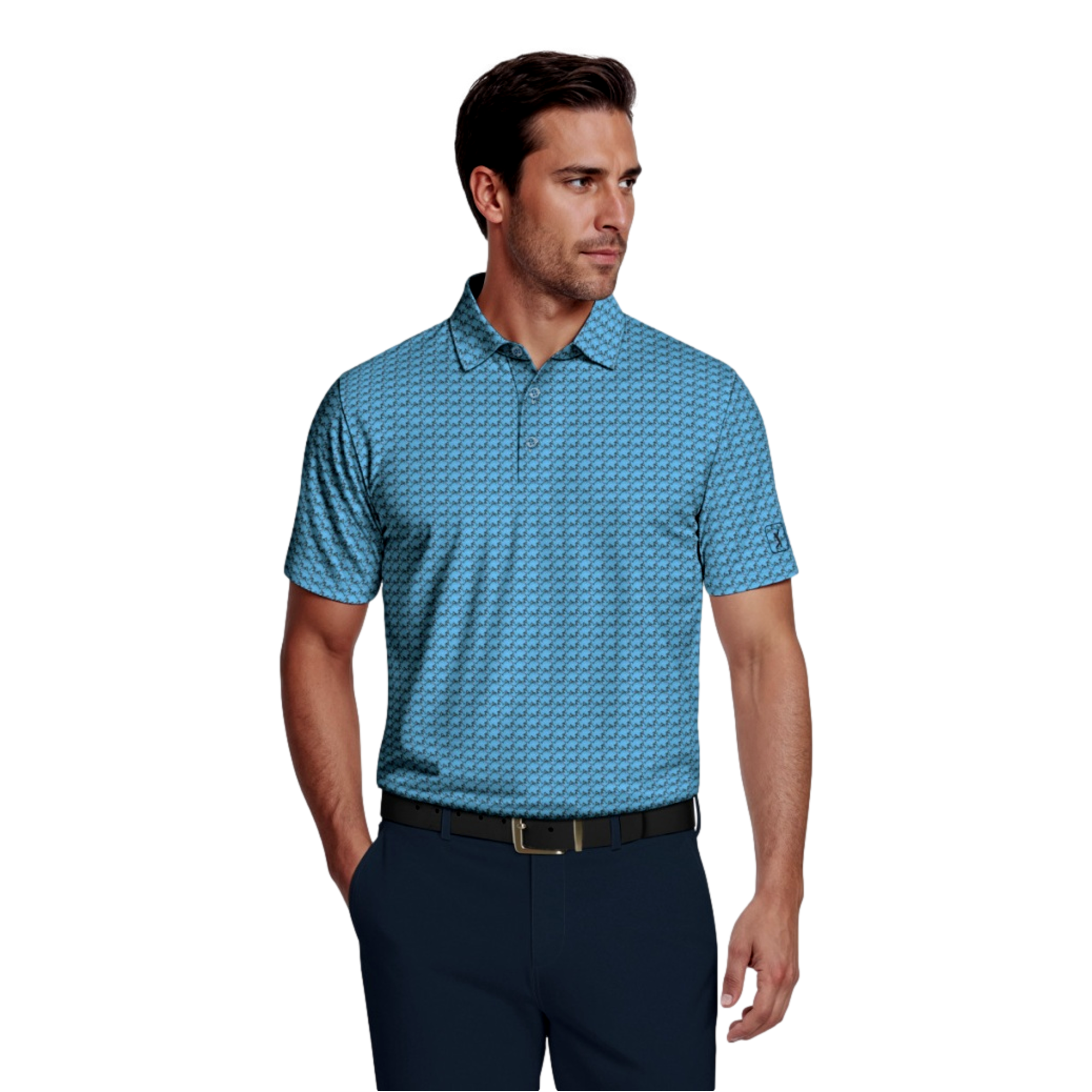 All Over Geometric Cocktail Print Men's Golf Polo Shirt