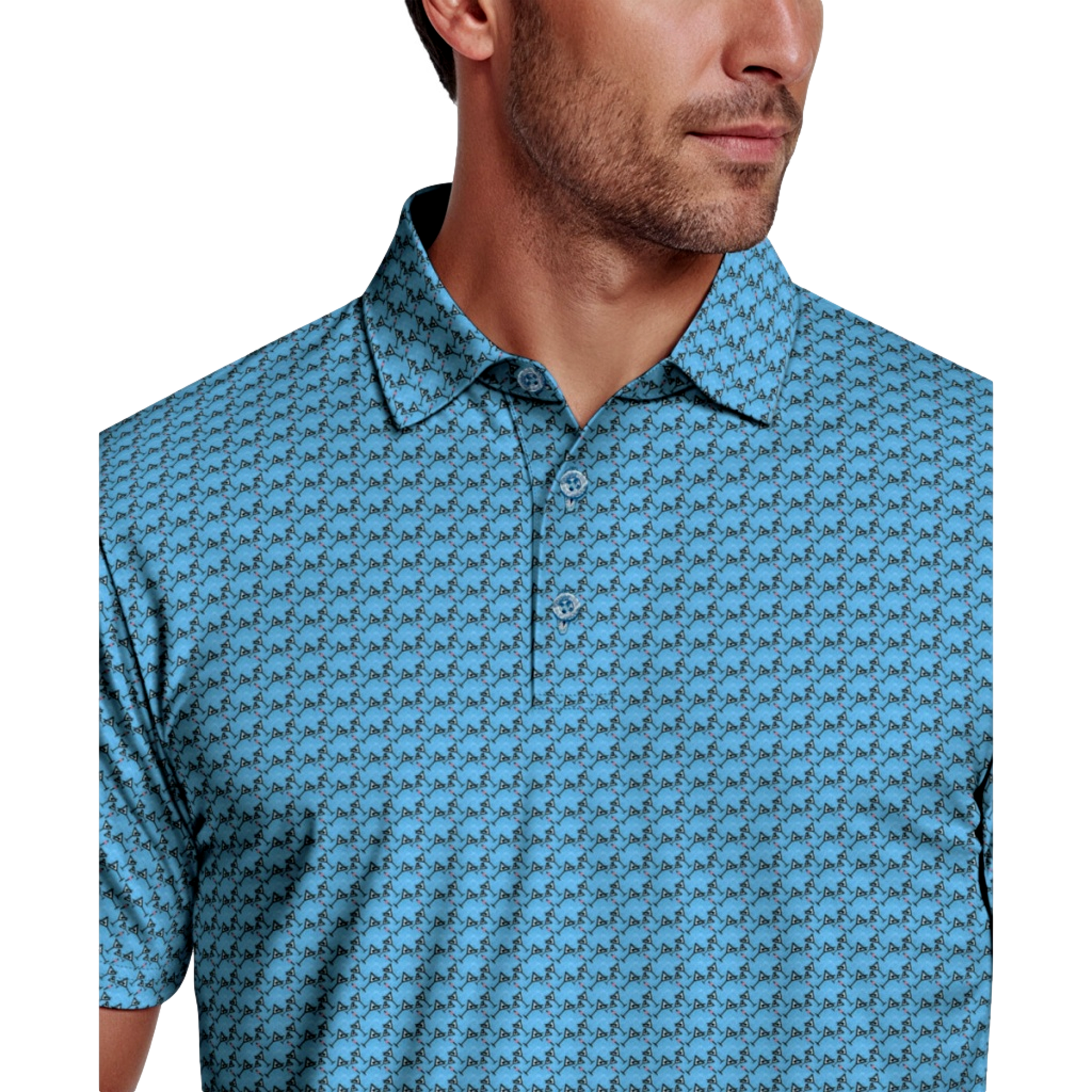 All Over Geometric Cocktail Print Men's Golf Polo Shirt