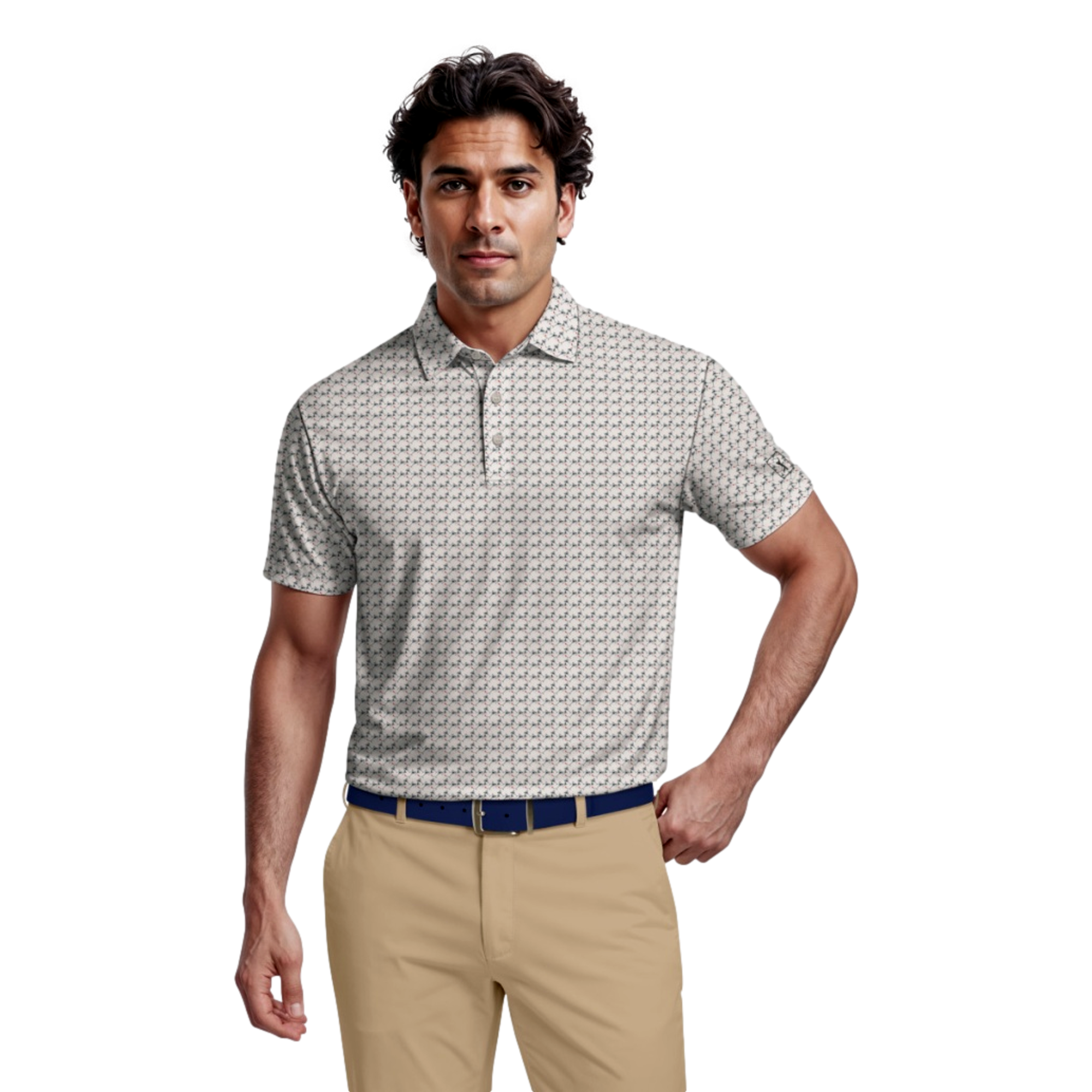 All Over Geometric Cocktail Print Men's Golf Polo Shirt