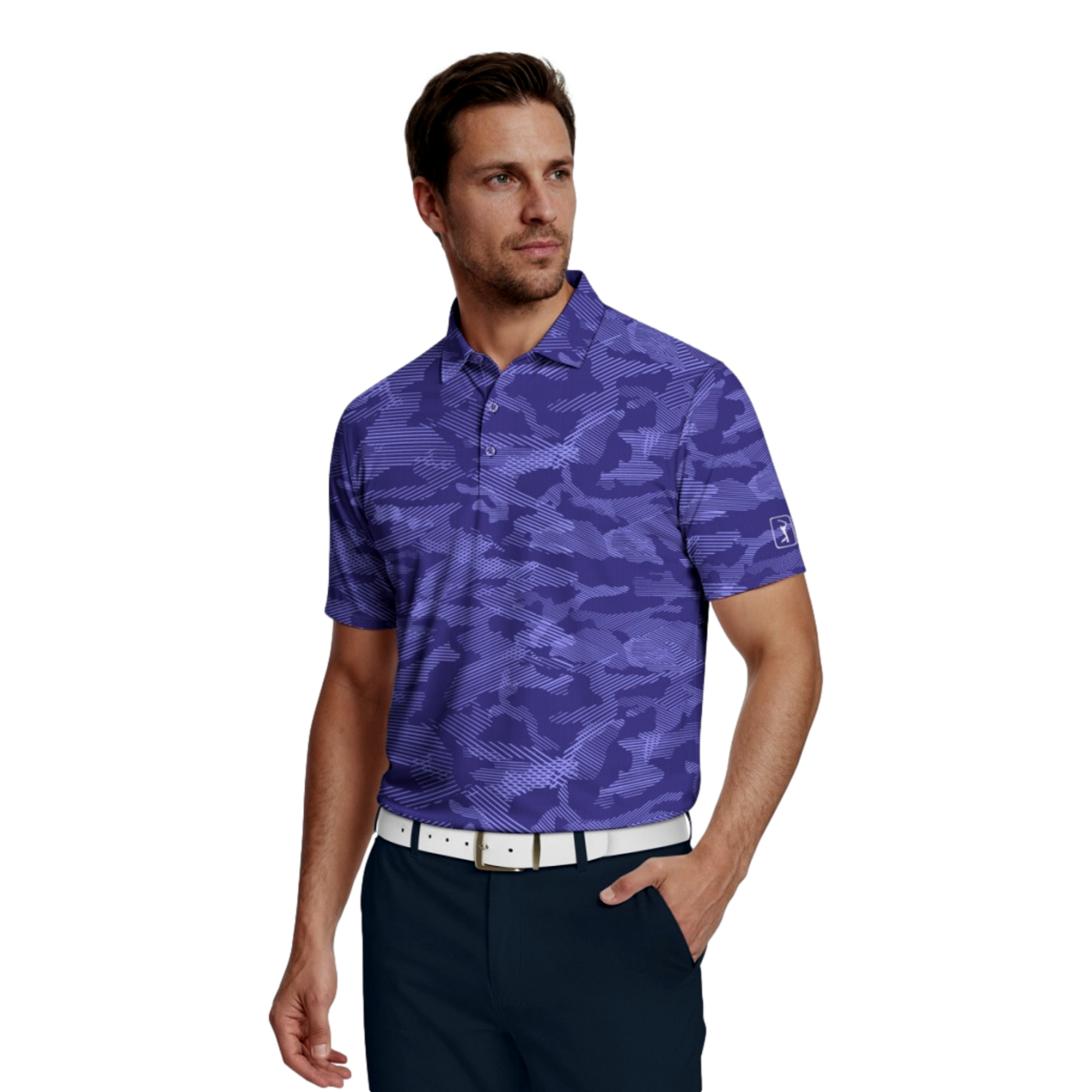 All Over Textured Camo Print Men's Golf Polo Shirt