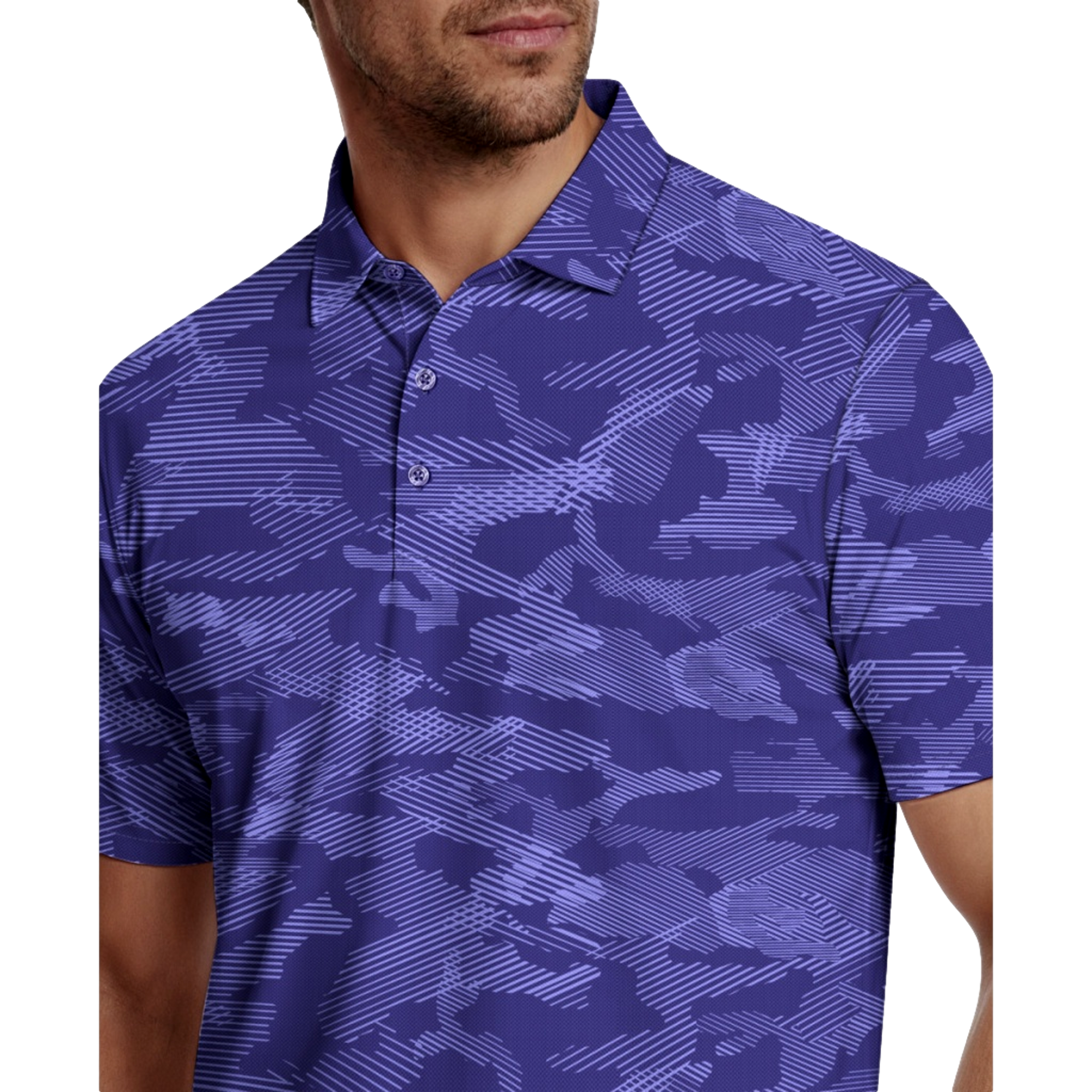 All Over Textured Camo Print Men's Golf Polo Shirt
