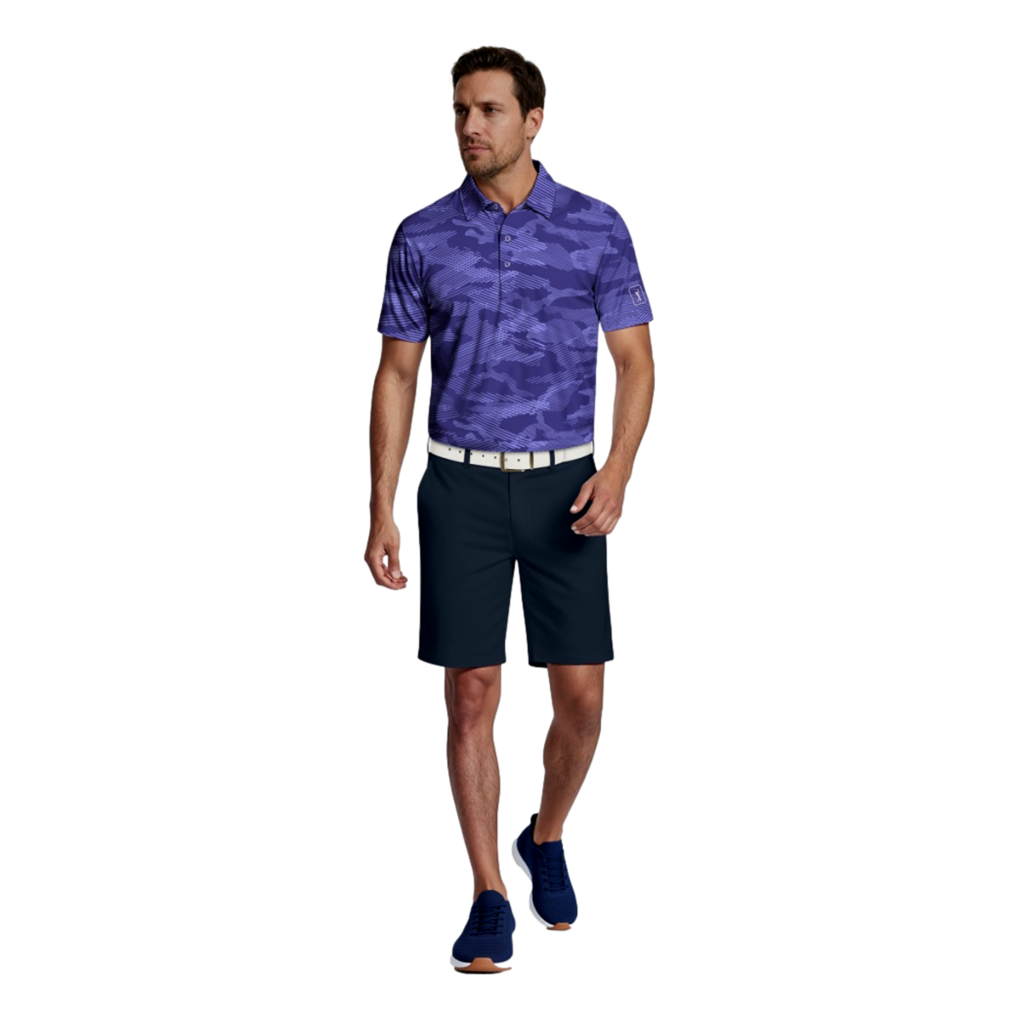 All Over Textured Camo Print Men's Golf Polo Shirt