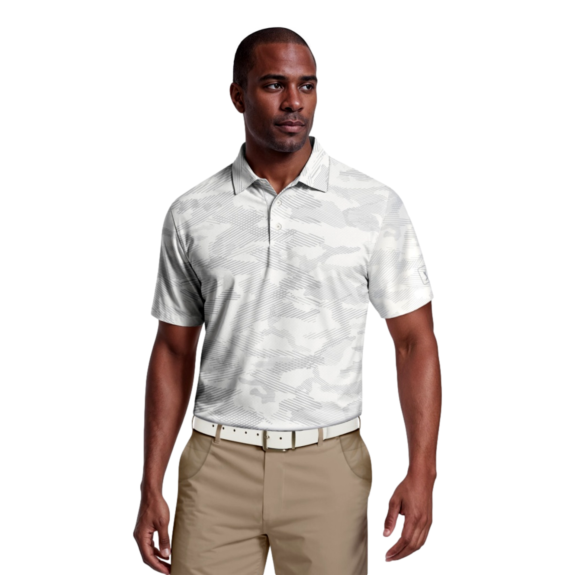 All Over Textured Camo Print Men's Golf Polo Shirt