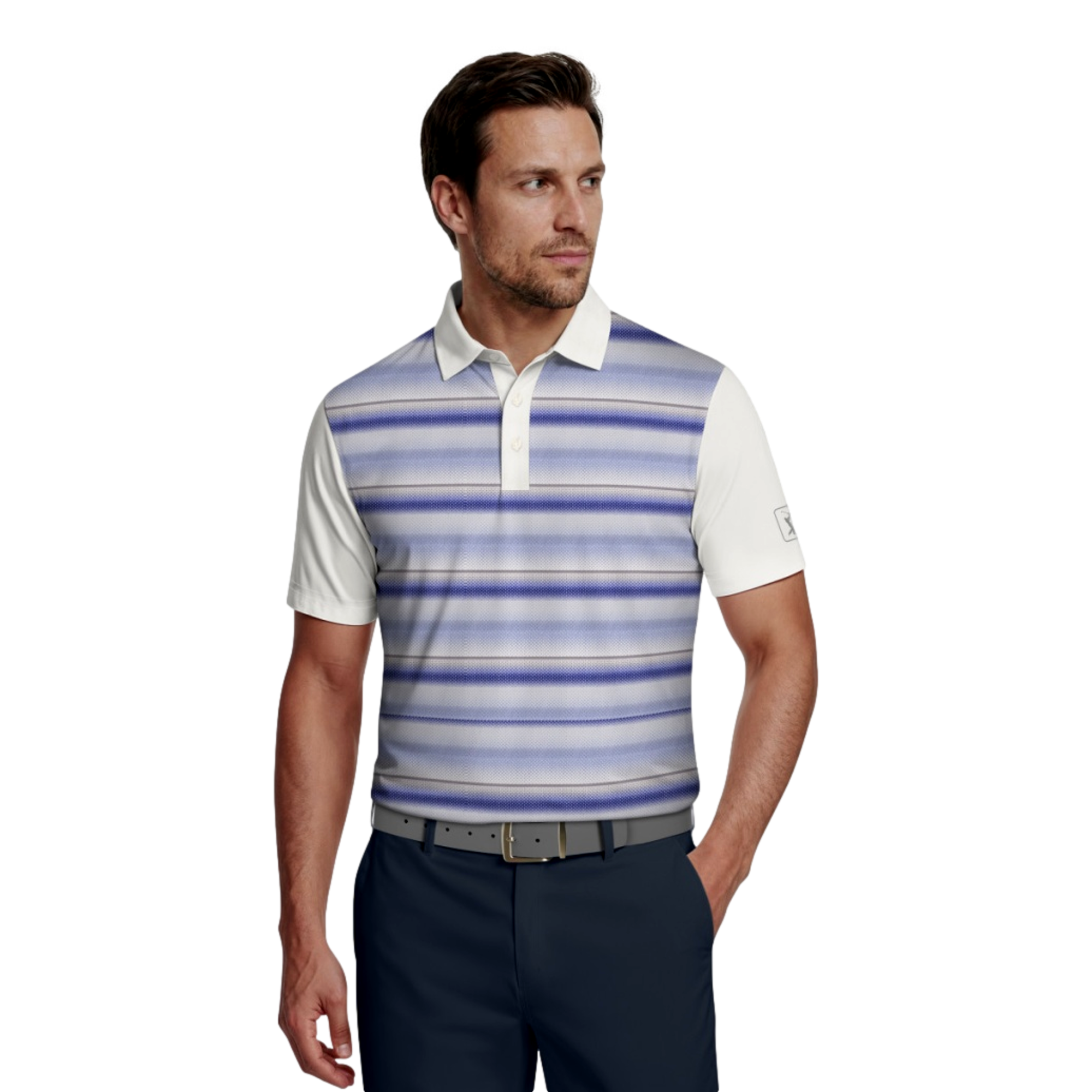 Color Block Ombre Striped Men's Golf Polo Shirt