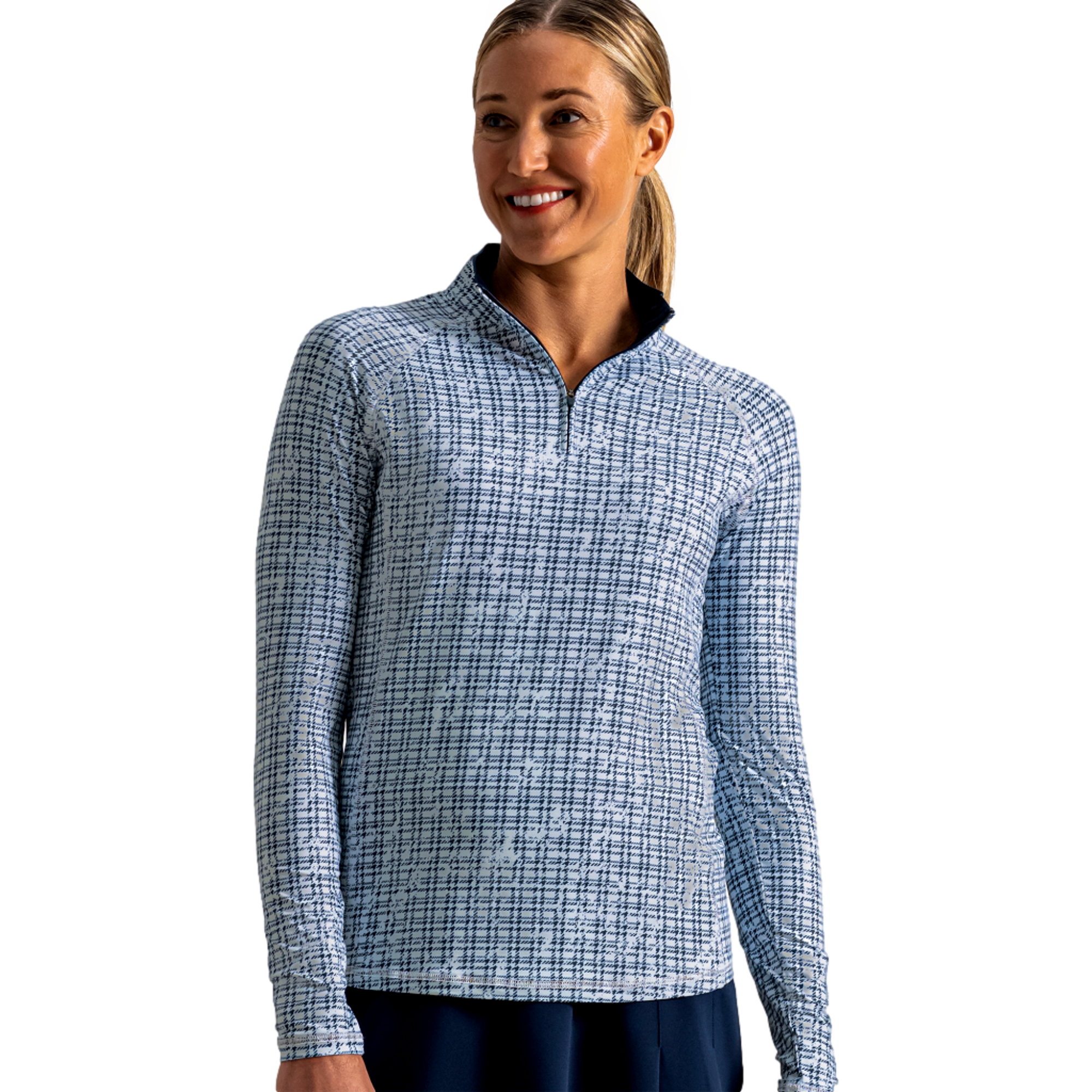 Plaid Print Sun Protection Women's Golf Quarter Zip