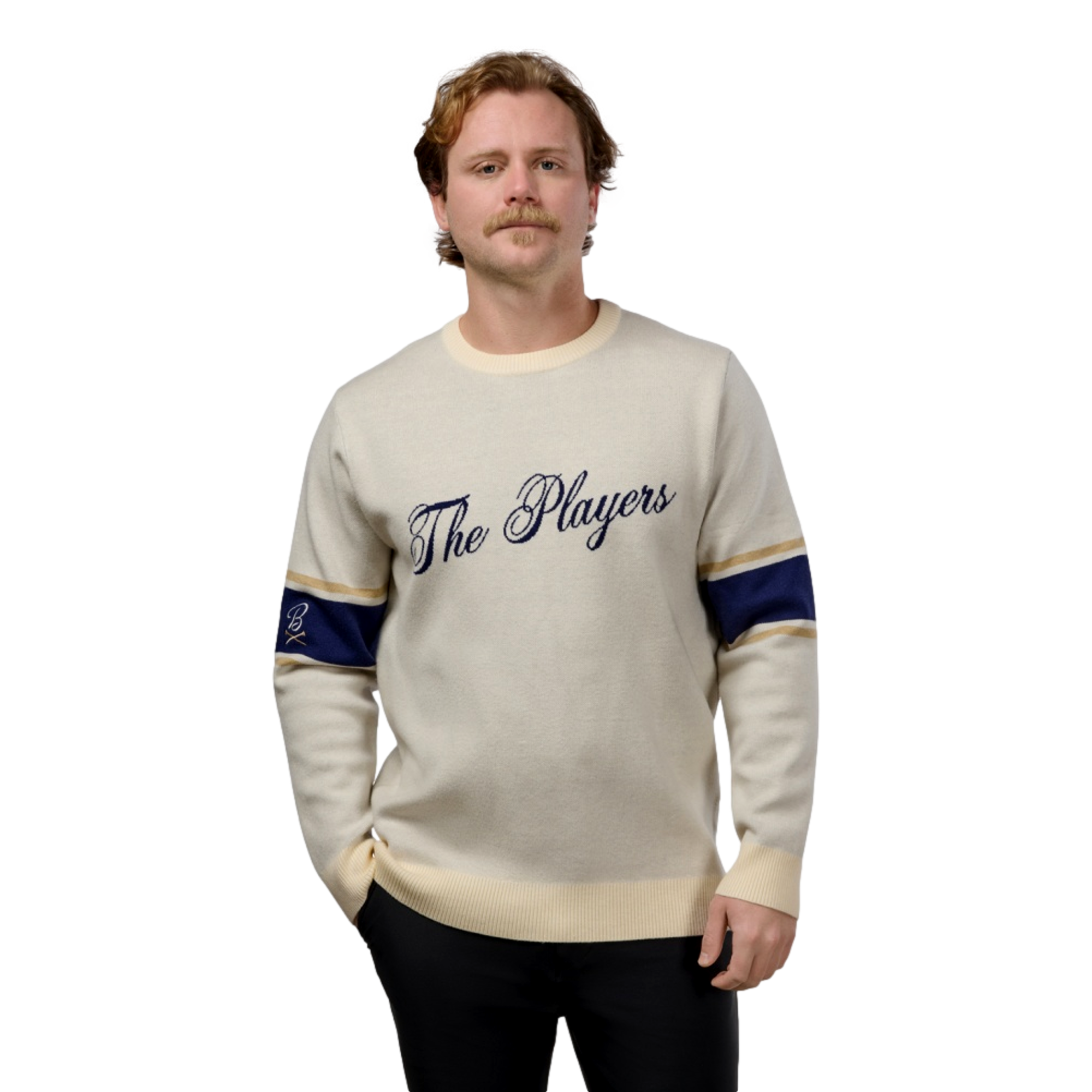 Players Striped Collar Men's  Crewneck Golf Sweatshirt