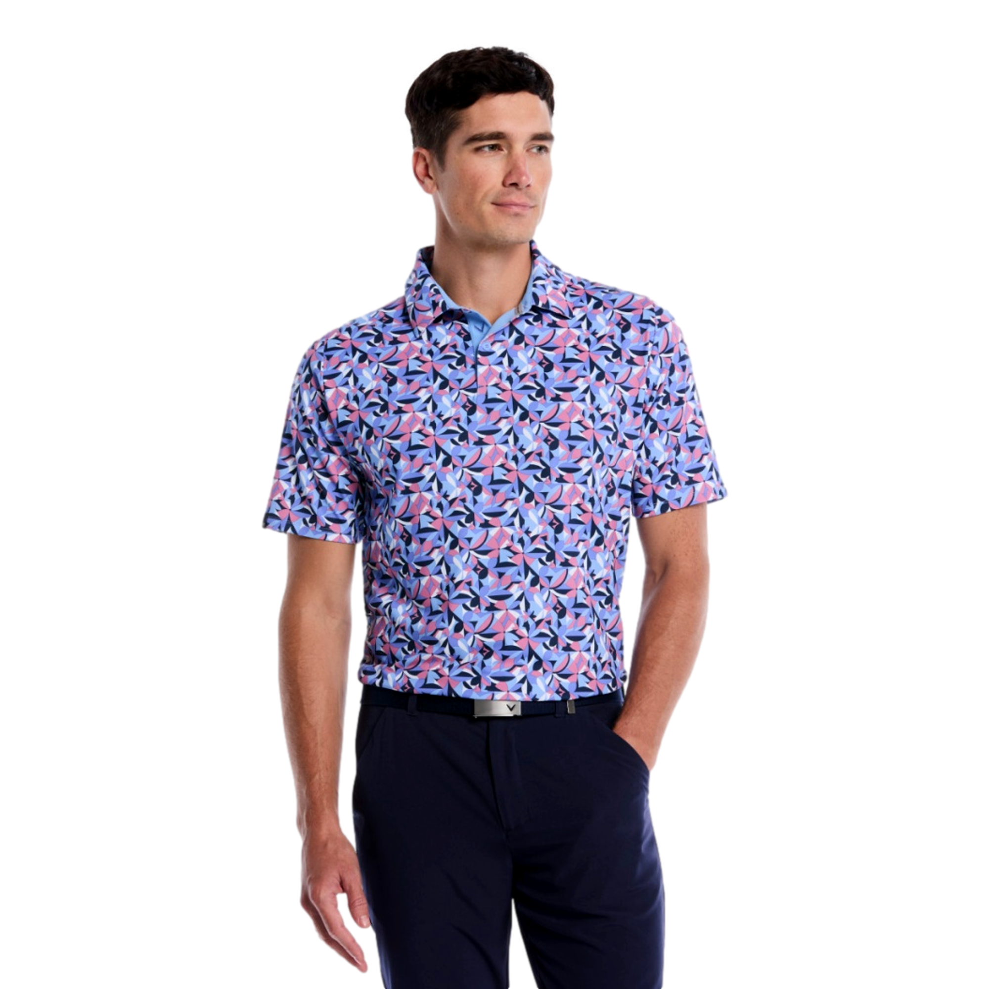 Dogwood Floral Geo Print Men's Golf  Polo Shirt