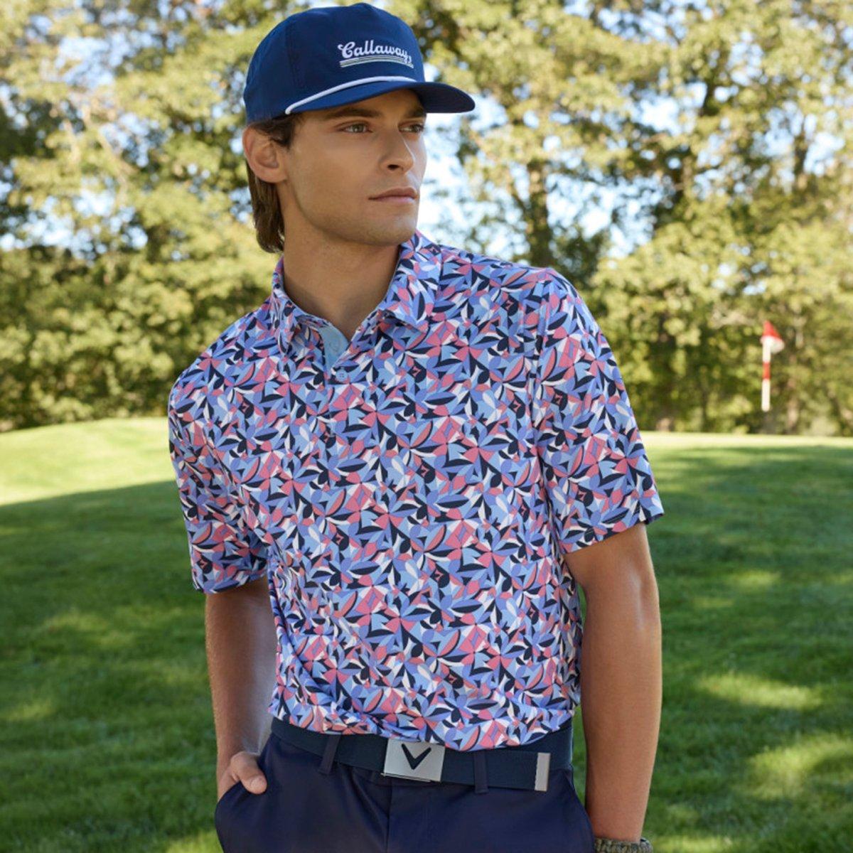 Dogwood Floral Geo Print Men's Golf  Polo Shirt