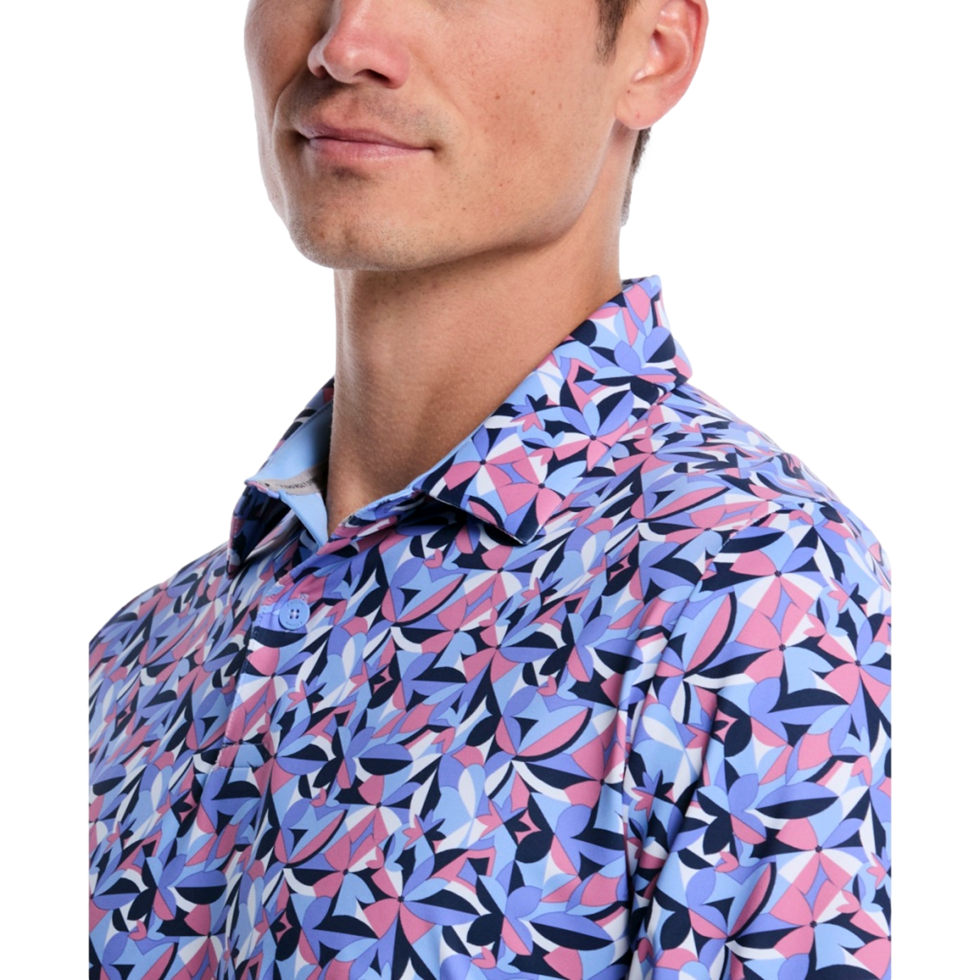 Dogwood Floral Geo Print Men's Golf  Polo Shirt