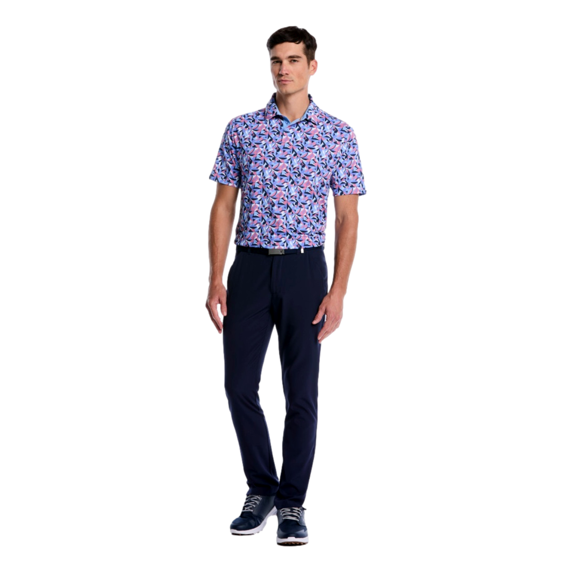 Dogwood Floral Geo Print Men's Golf  Polo Shirt