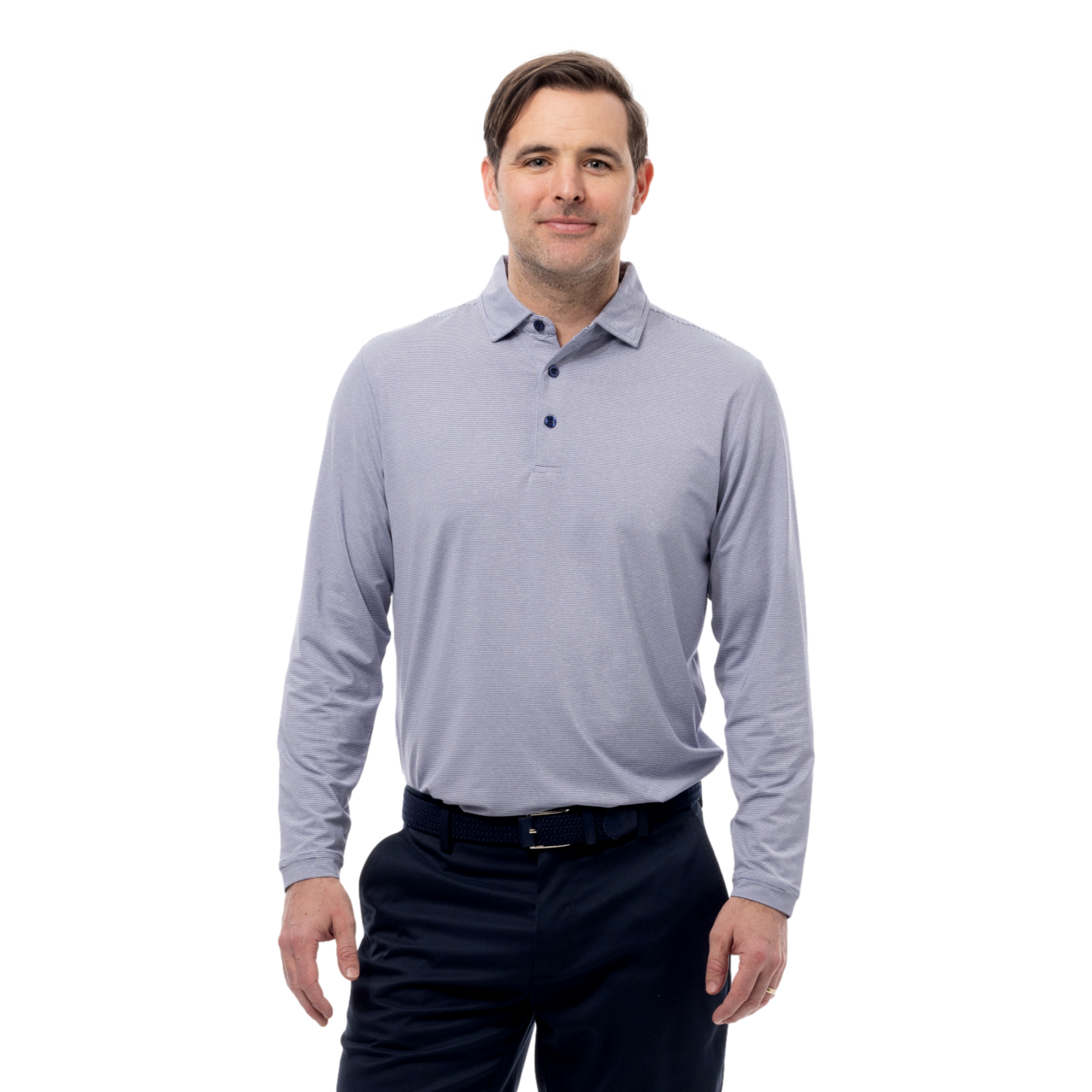SolMelange Ice Striped Men's Long Sleeve Golf Polo Shirt