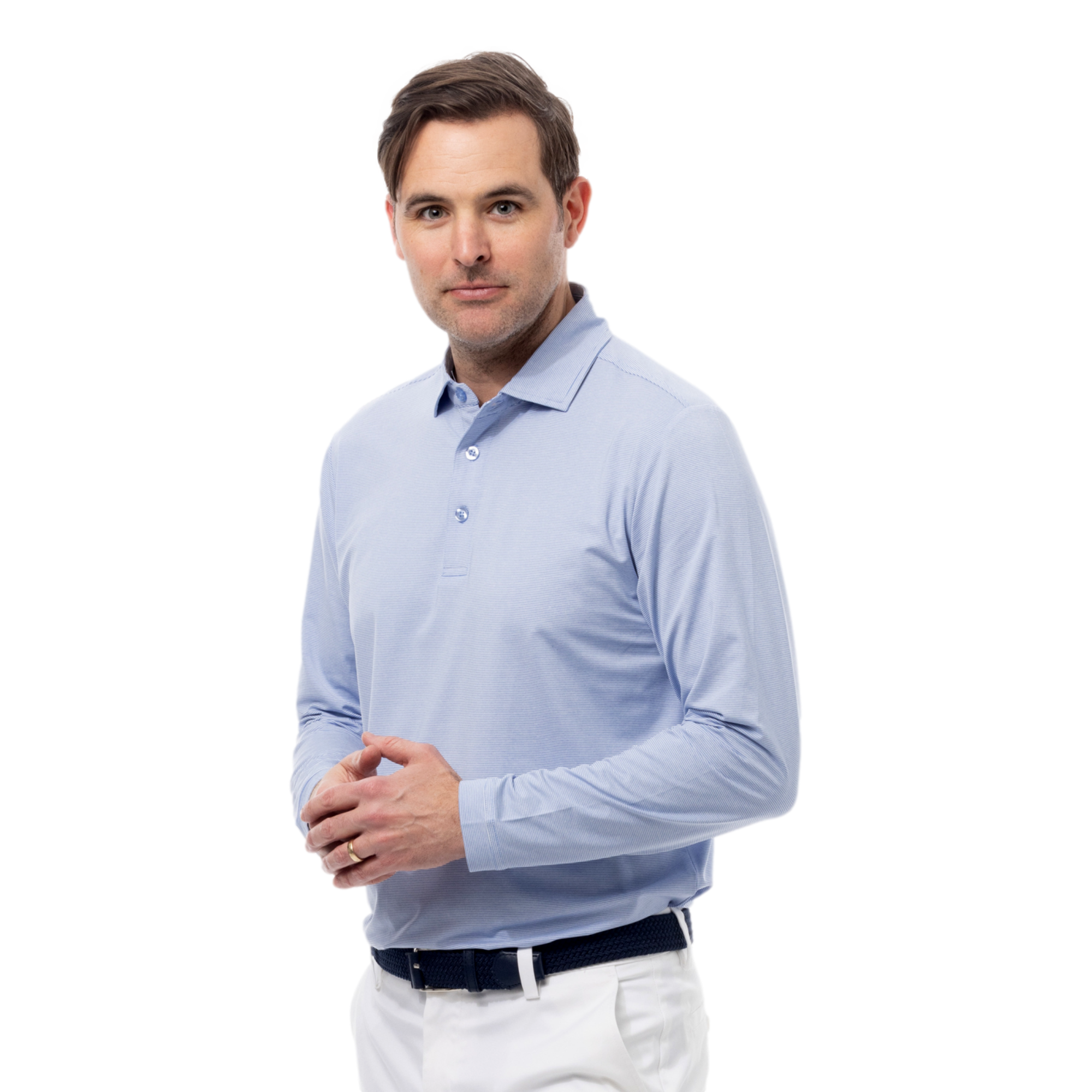 SolMelange Ice Striped Men's Long Sleeve Golf Polo Shirt