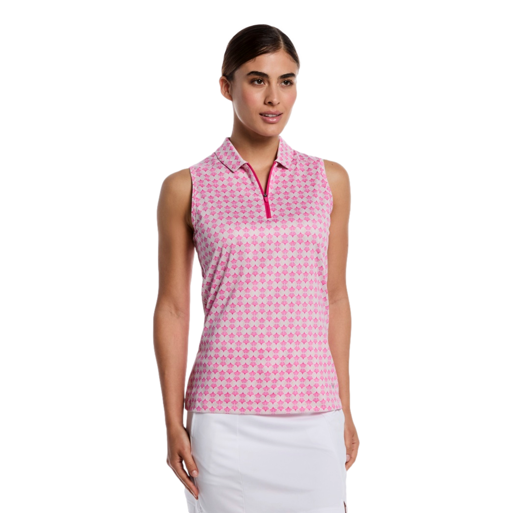 Callaway Women's Sleeveless Deco Geo Print Golf Polo Shirt, Fuchsia Purple/Pink, Elastane