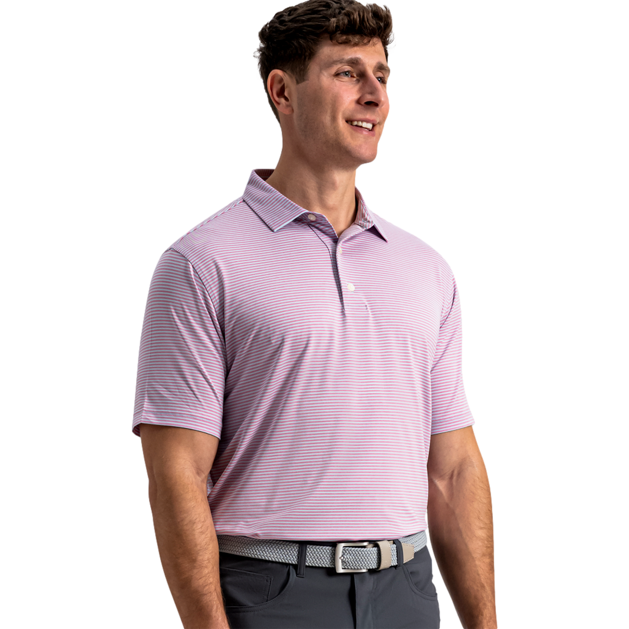 Heather Feeder Stripe Lisle Men's Golf Polo Shirt