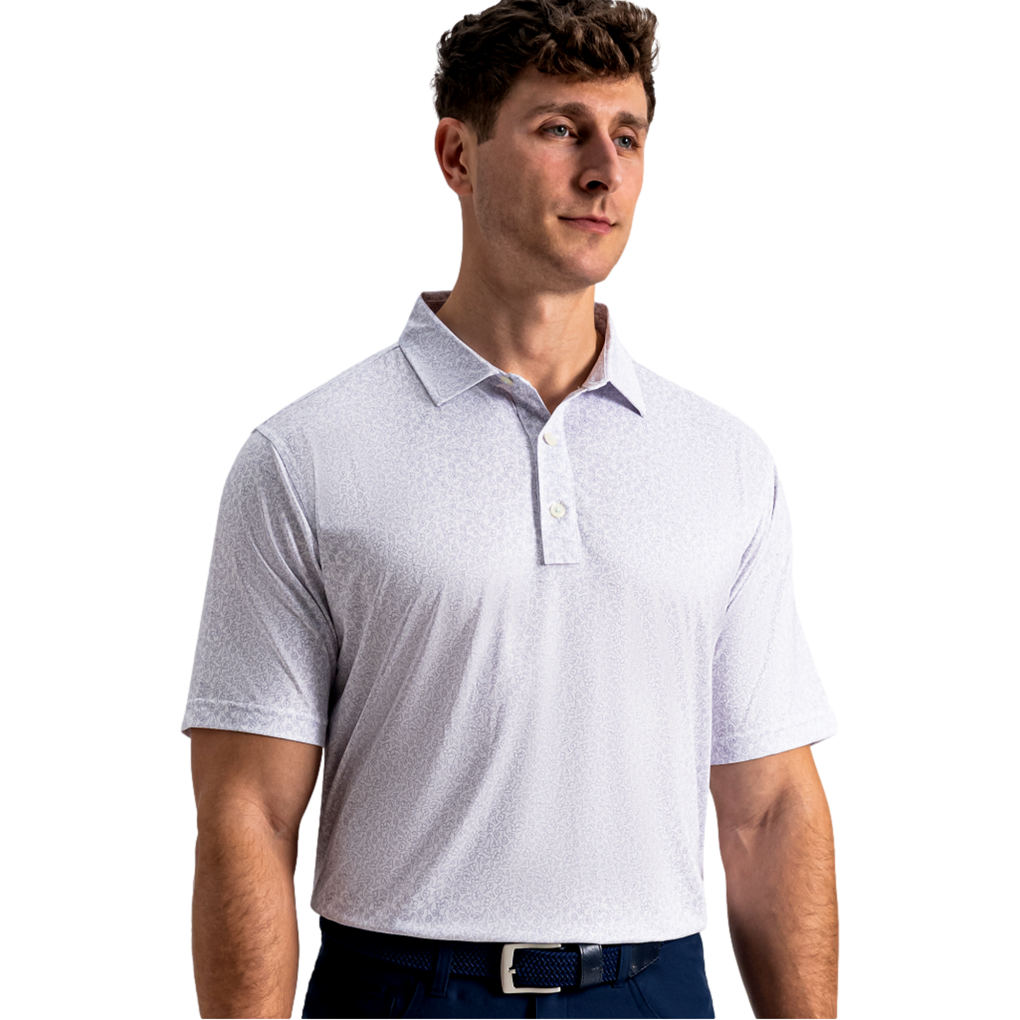 Linework Floral Lisle Men's Golf Polo Shirt