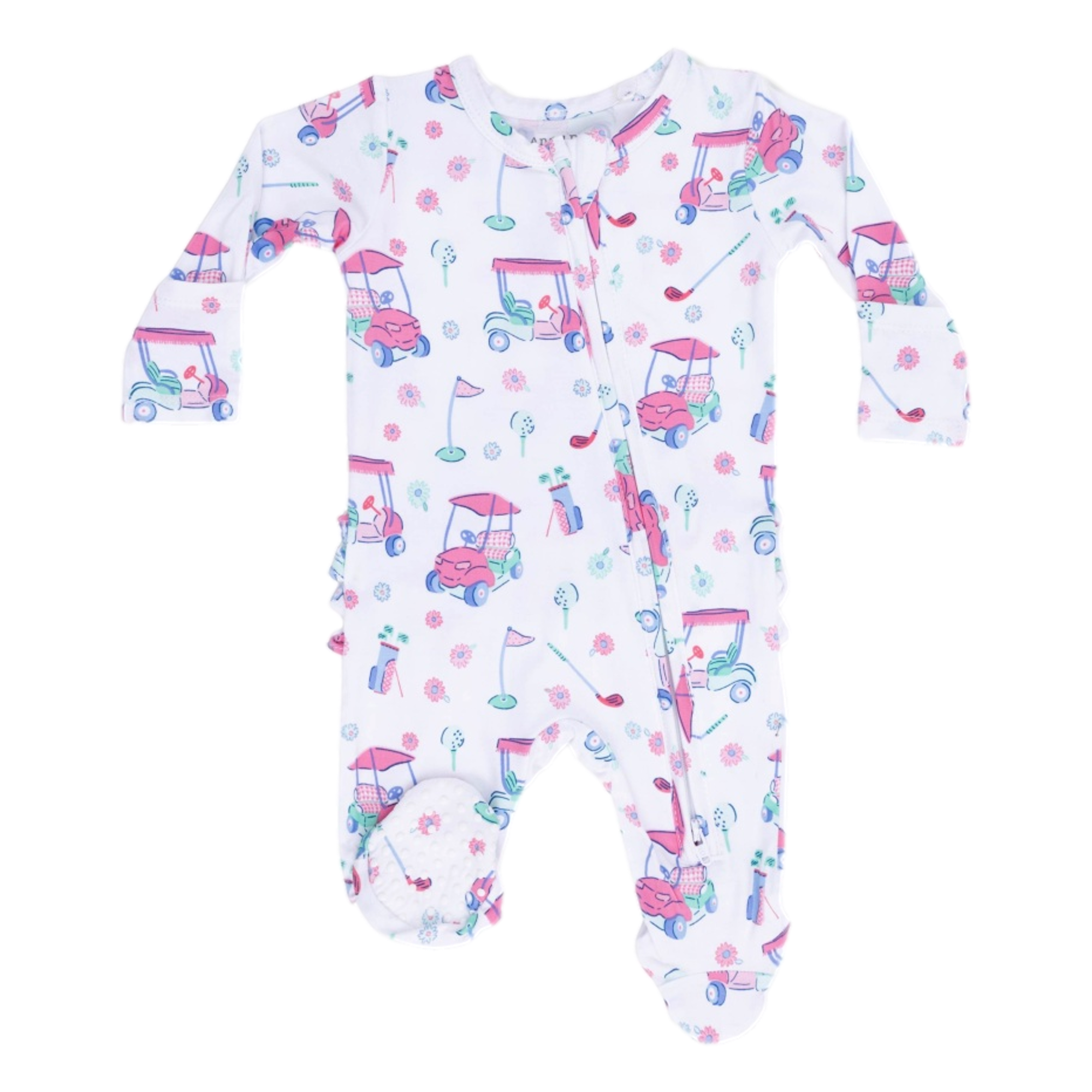 Golf Carts and Flowers Girl's 2 Way Ruffle Back Zipper Footie