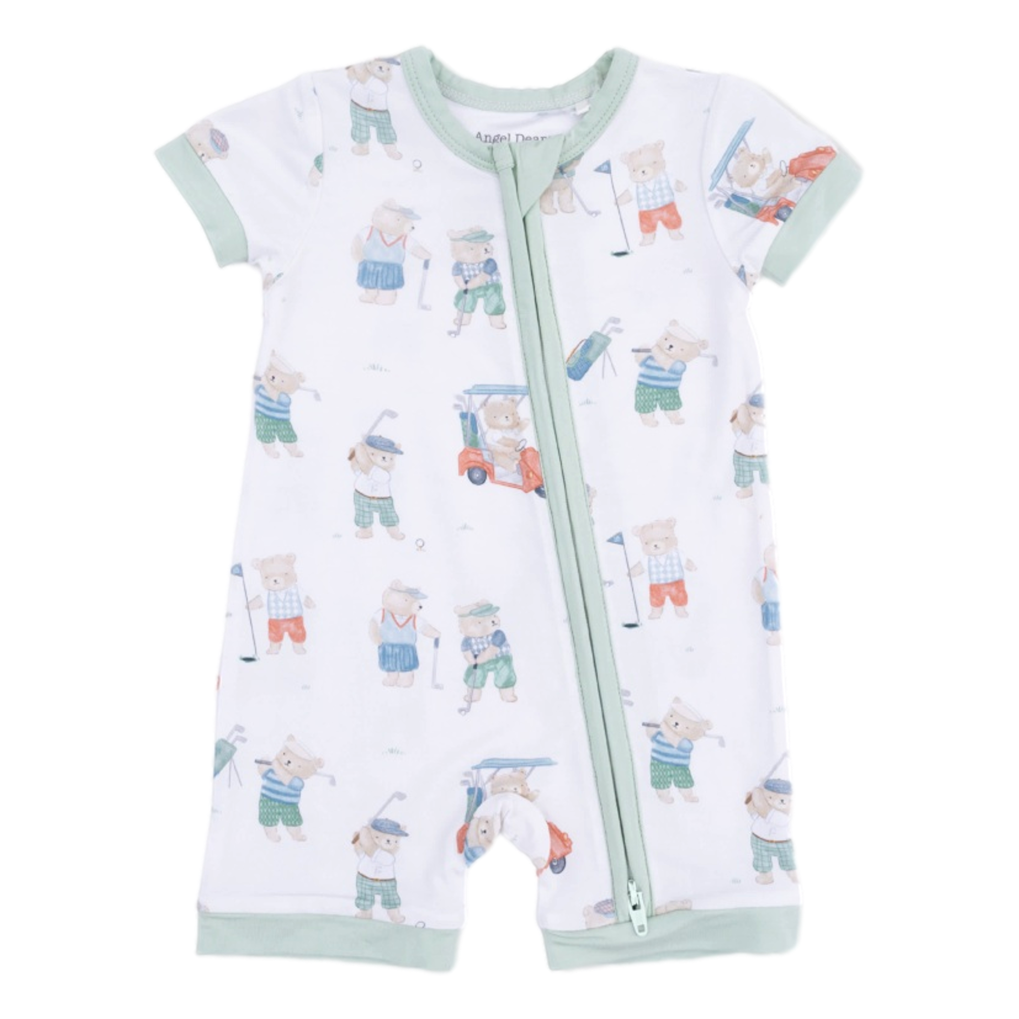 Golfing Teddy Bears Boy's Shortie 2 Way Zipper Romper