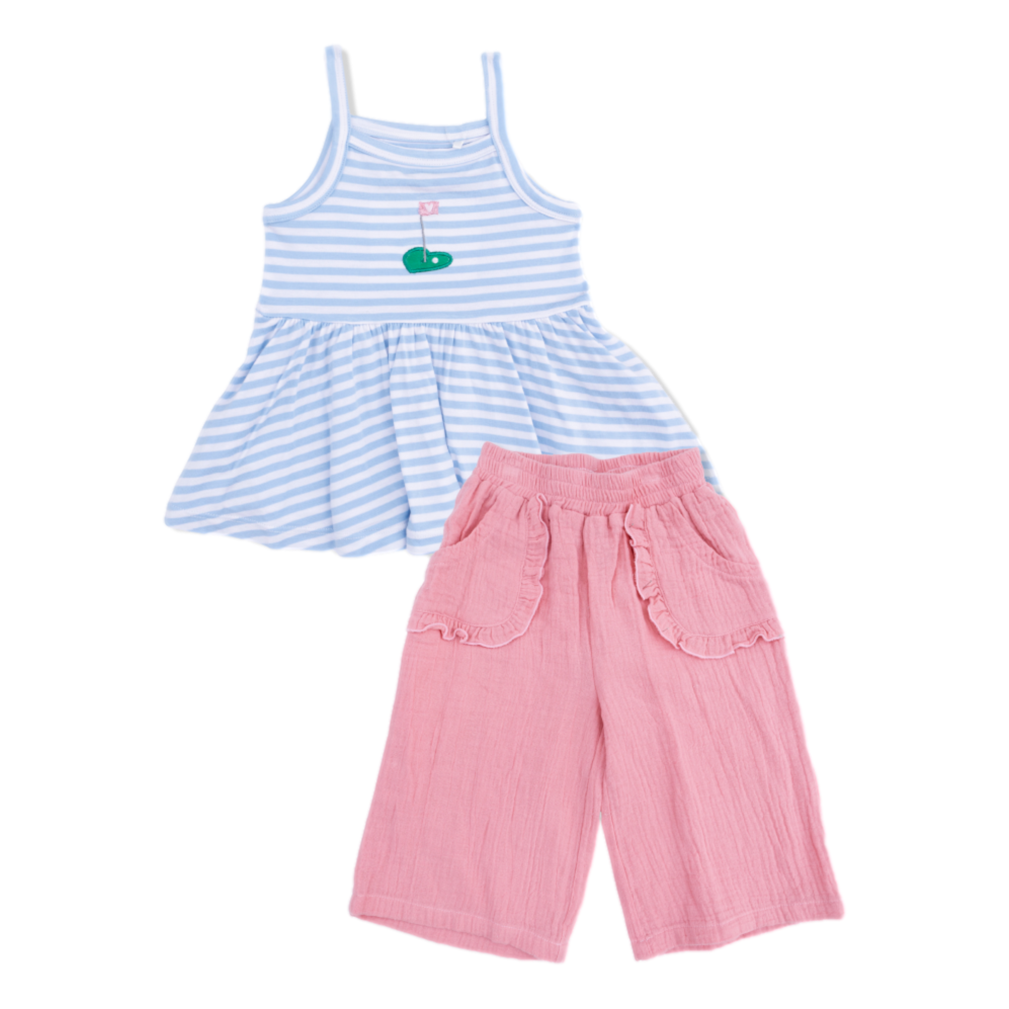 Striped Golf Girl's Peplum Tank & Wide Leg Pant