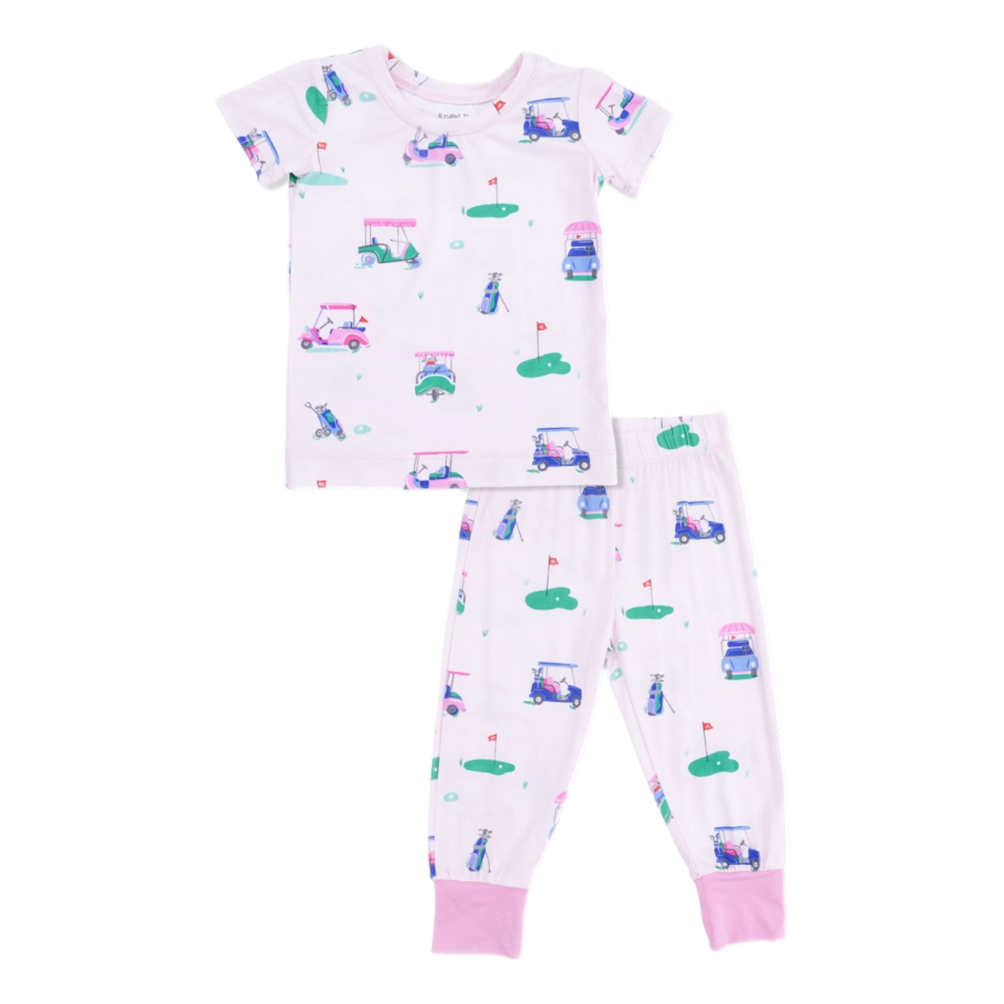 Vintage Golf Carts Pink Girl's Short Sleeve Loungewear Set