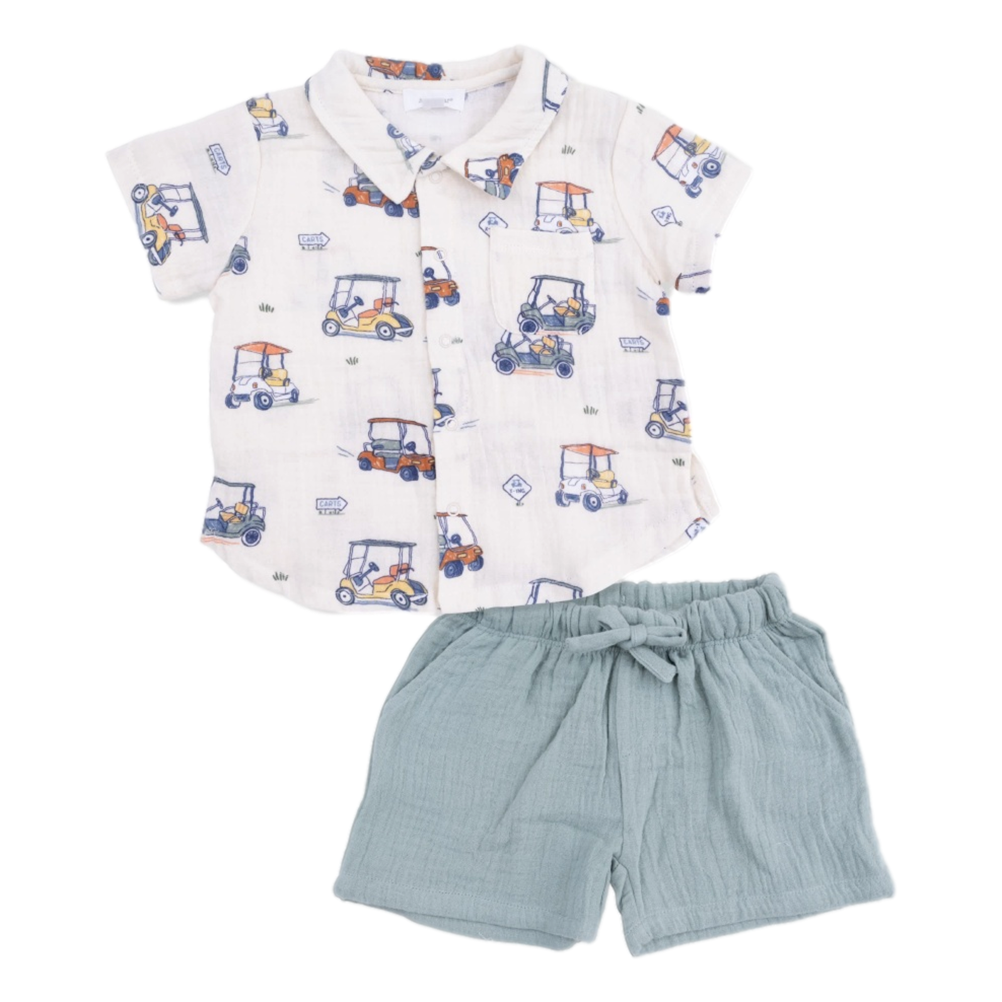 Zooming Golf Carts Boy's Polo Button Up & Casual Short