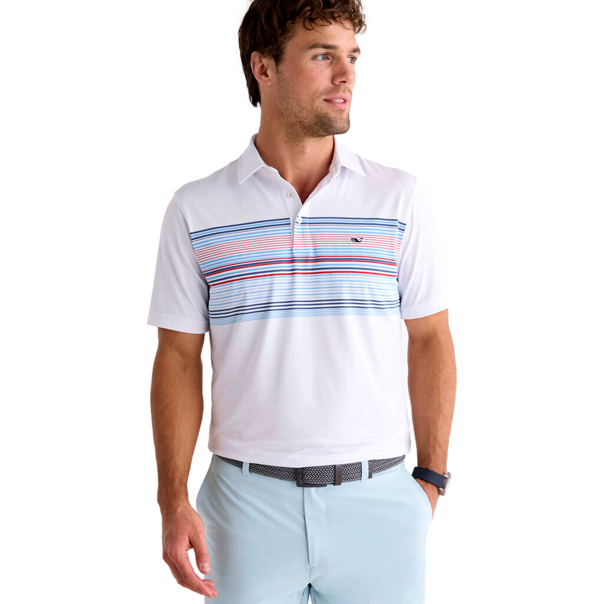 Conch Striped Chest Sankaty Men's Golf Polo Shirt