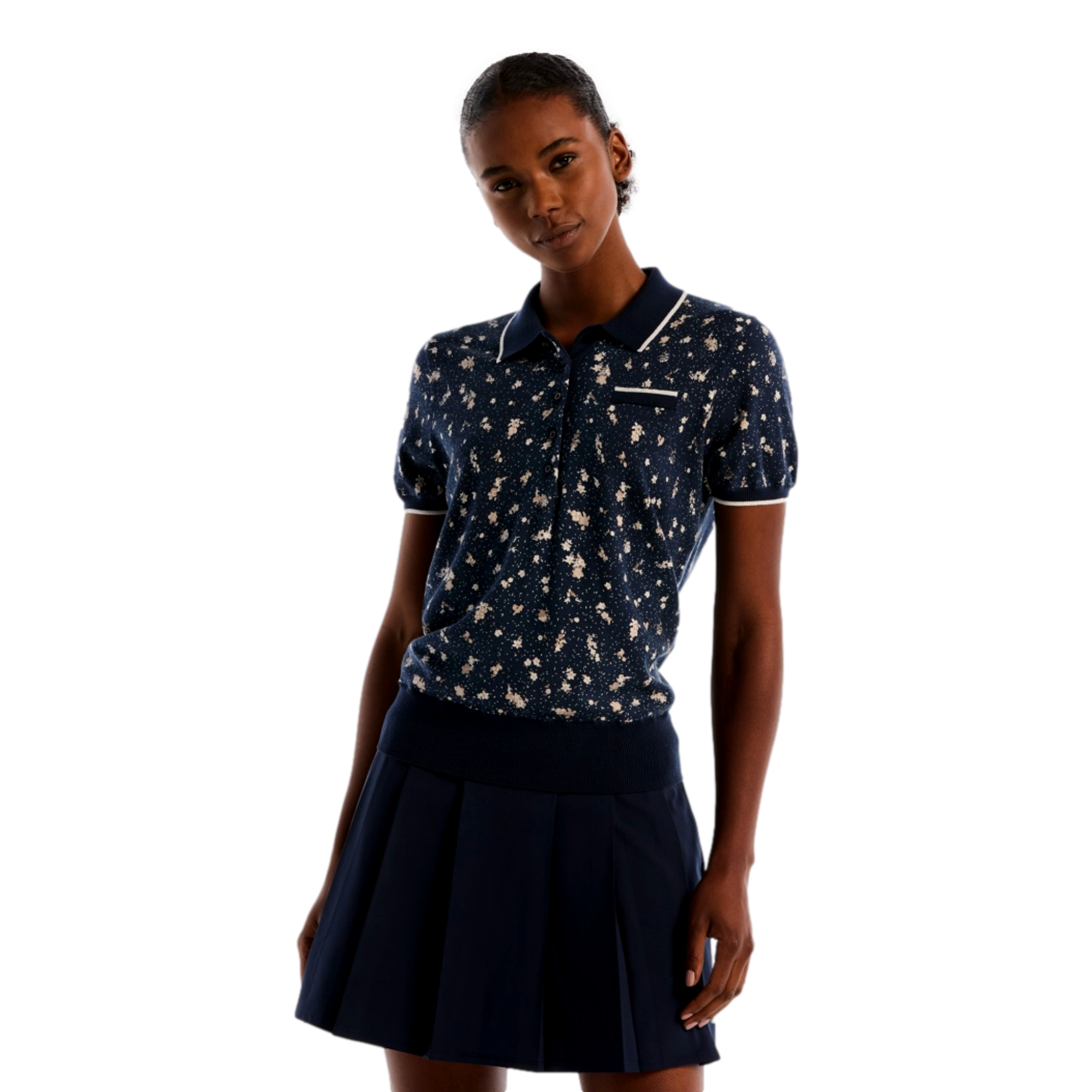 Floral Women's Short Sleeve Sweater Golf Polo