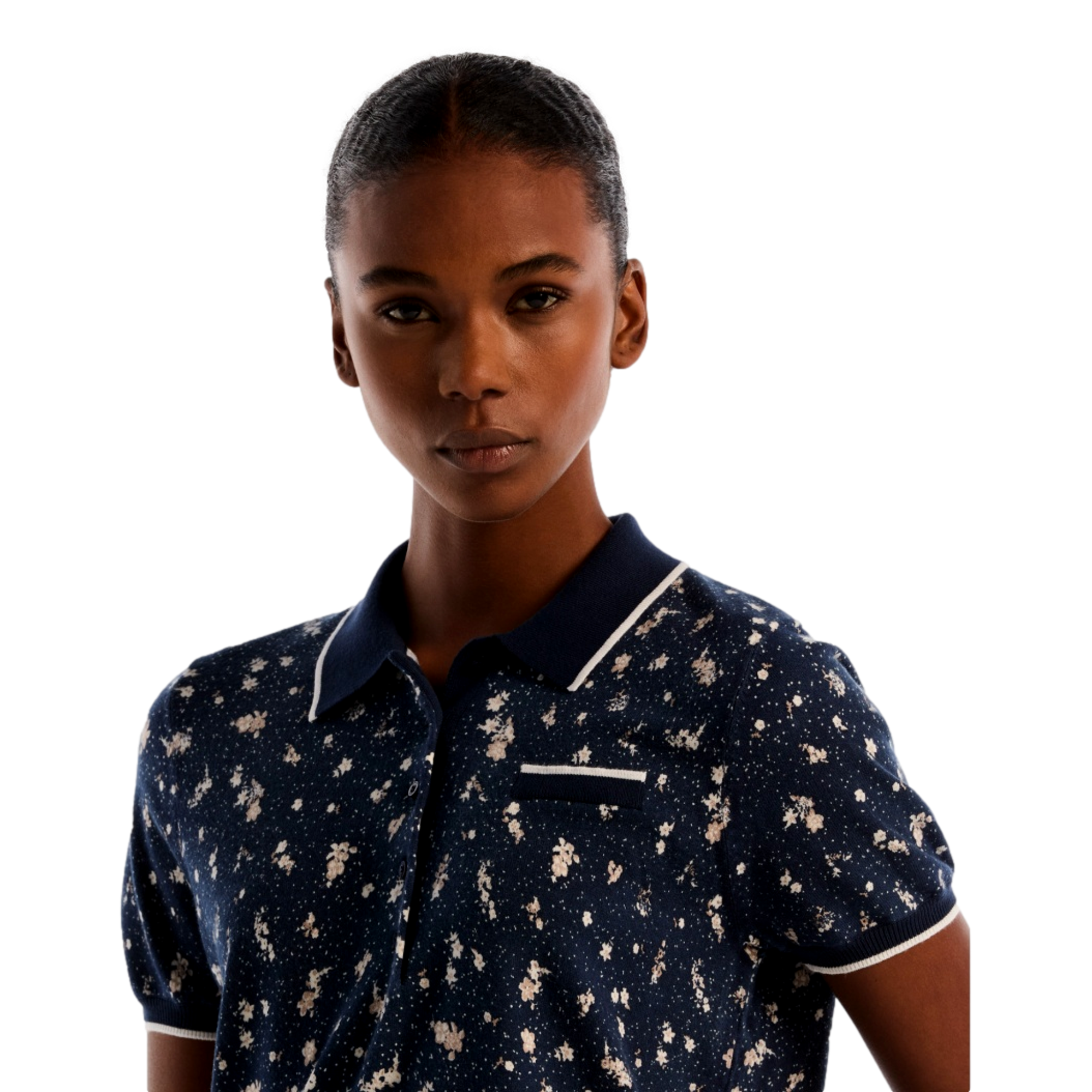 Floral Women's Short Sleeve Sweater Golf Polo