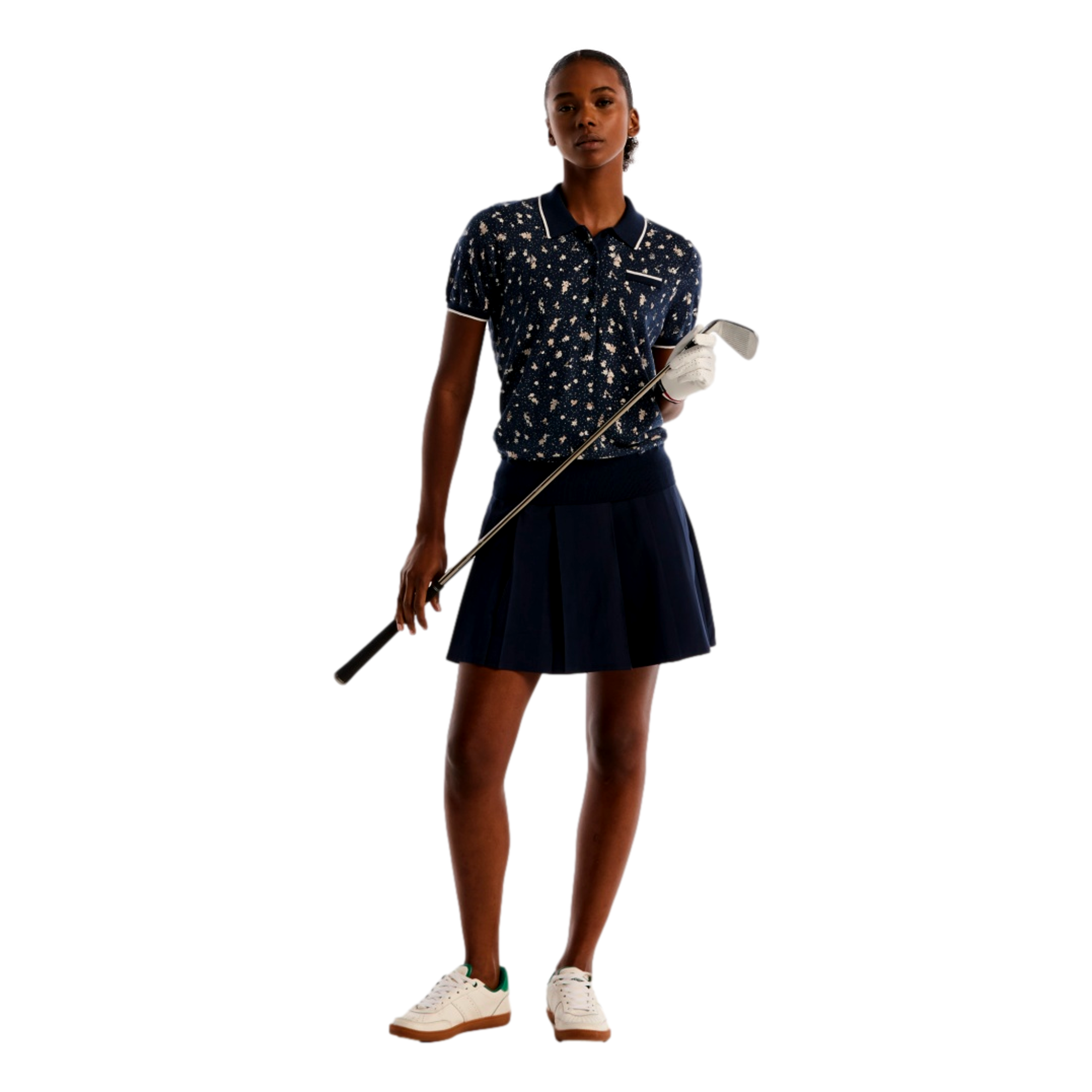 Floral Women's Short Sleeve Sweater Golf Polo