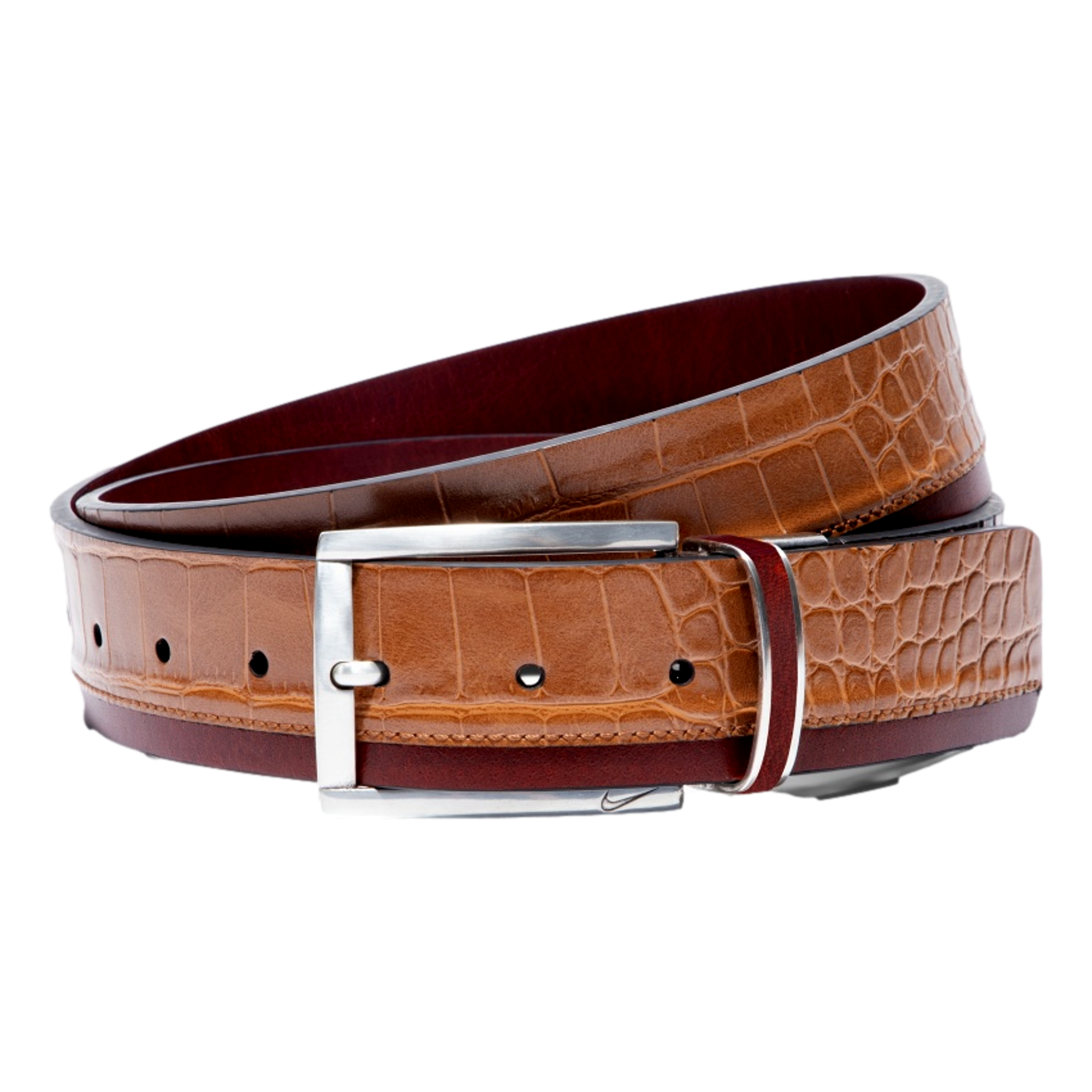 Croco Leather Reverse Inlay Men's Golf Belt