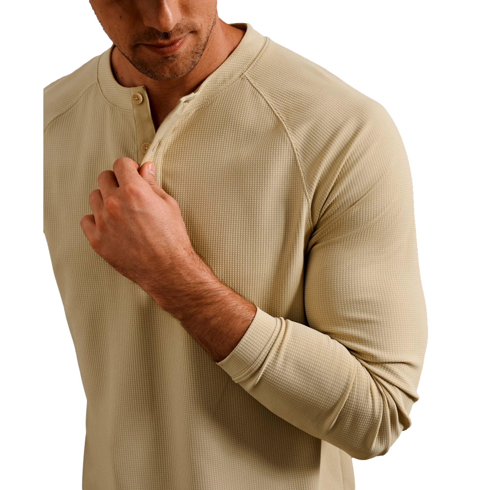 Waffle Tech Men's Long Sleeve Henley Golf Shirt